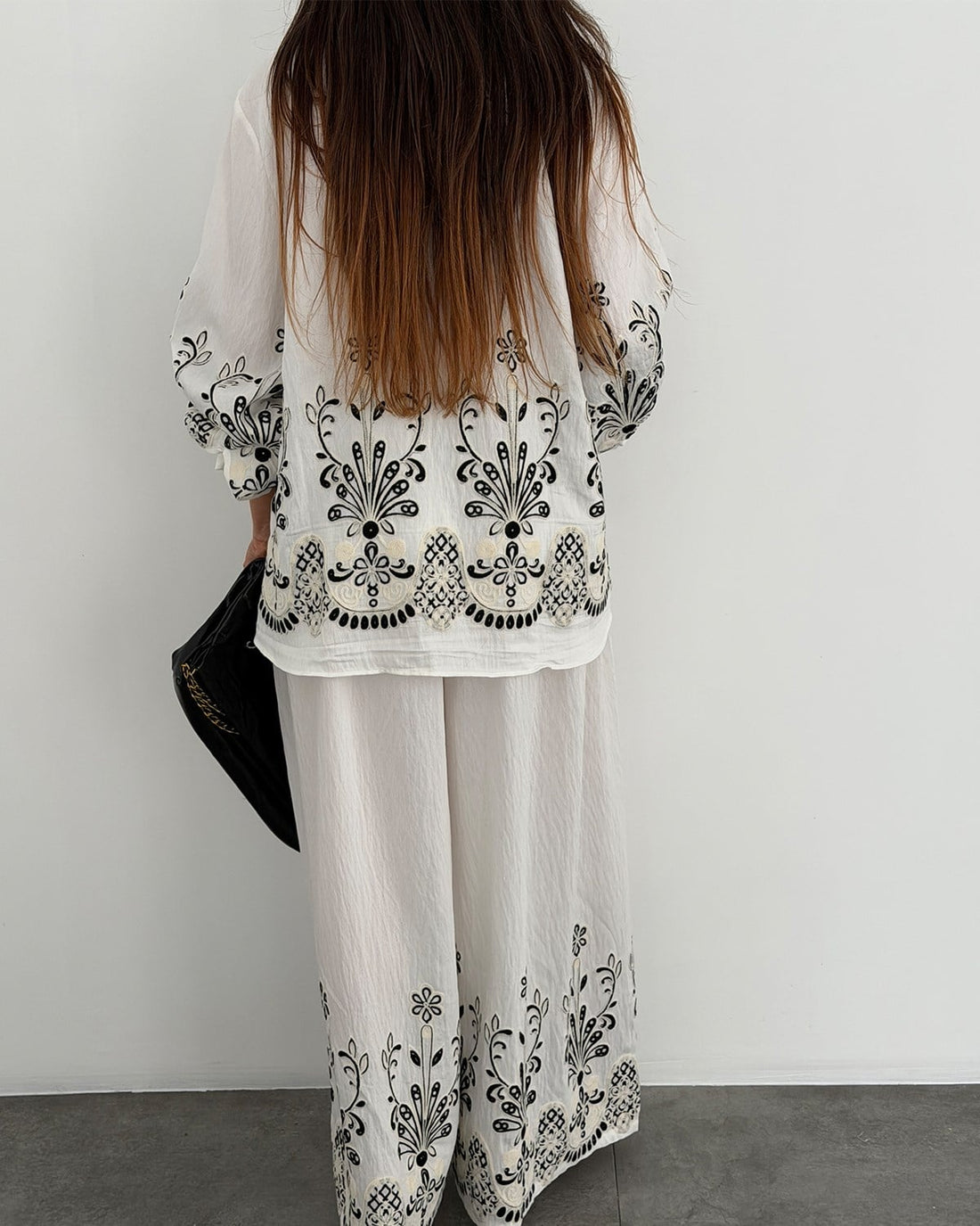 Ensemble broderie ajouré chemise et pantalon oversize