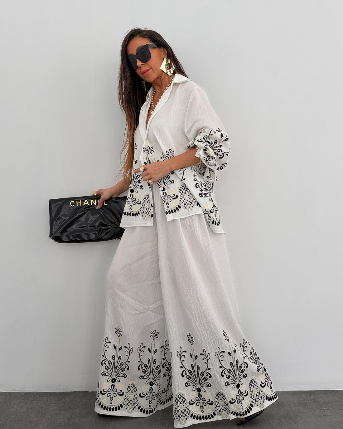 Ensemble broderie ajouré chemise et pantalon oversize