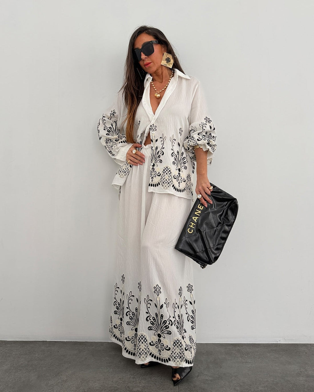 Ensemble broderie ajouré chemise et pantalon oversize