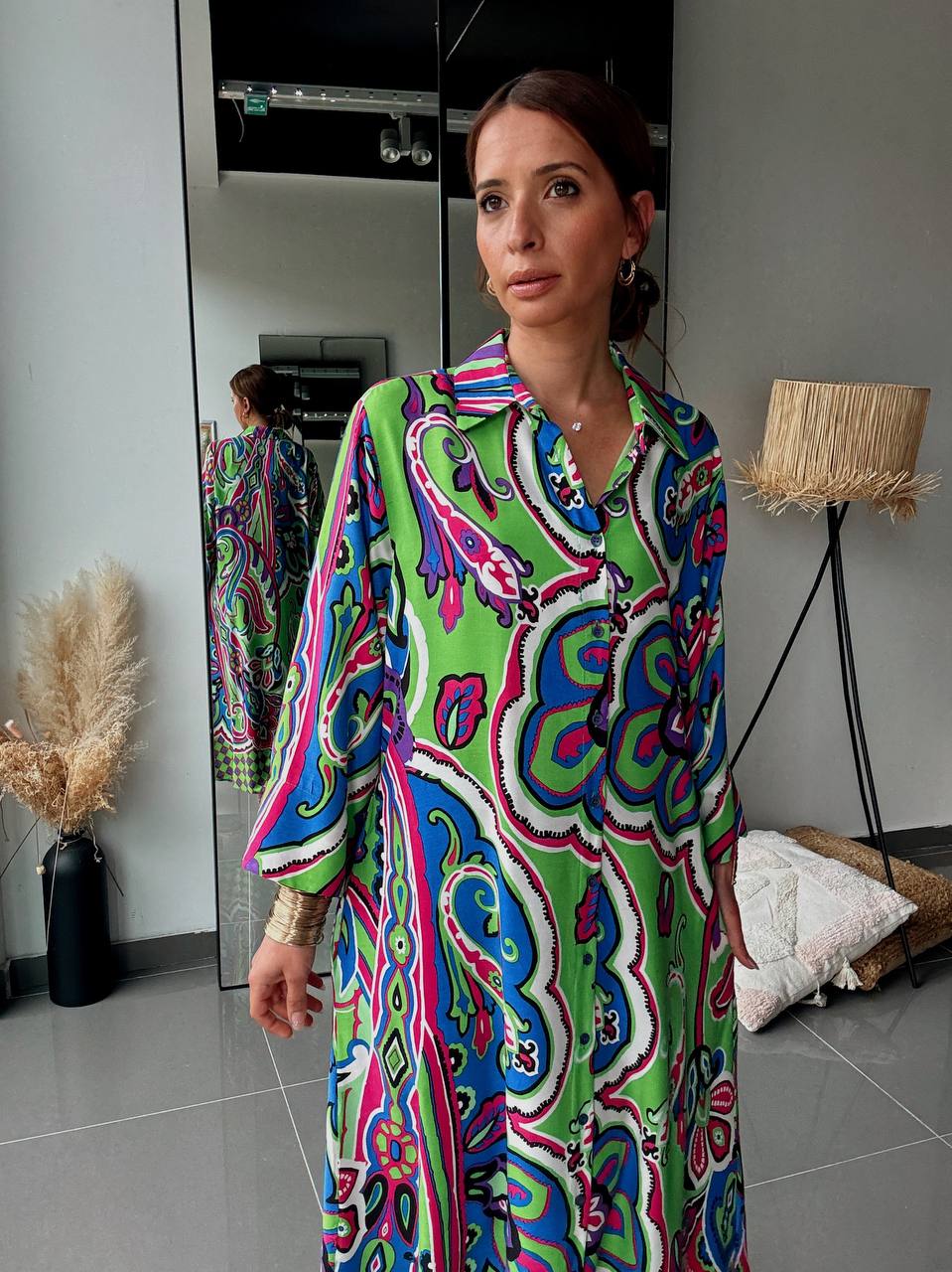 Robe chemise longue imprimée multicolore – Style bohème vibrant - Fenomen Paris