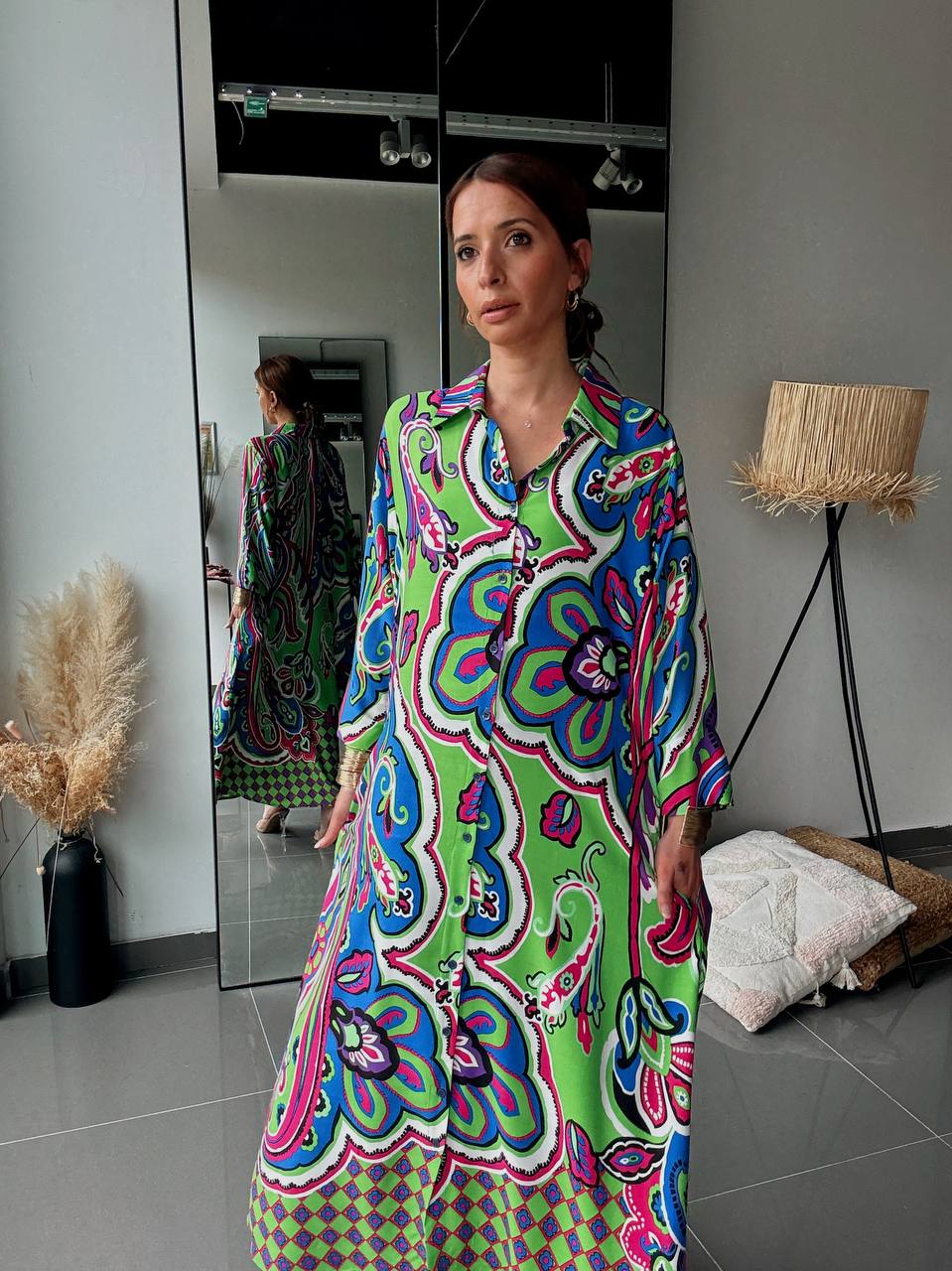 Robe chemise longue imprimée multicolore – Style bohème vibrant - Fenomen Paris
