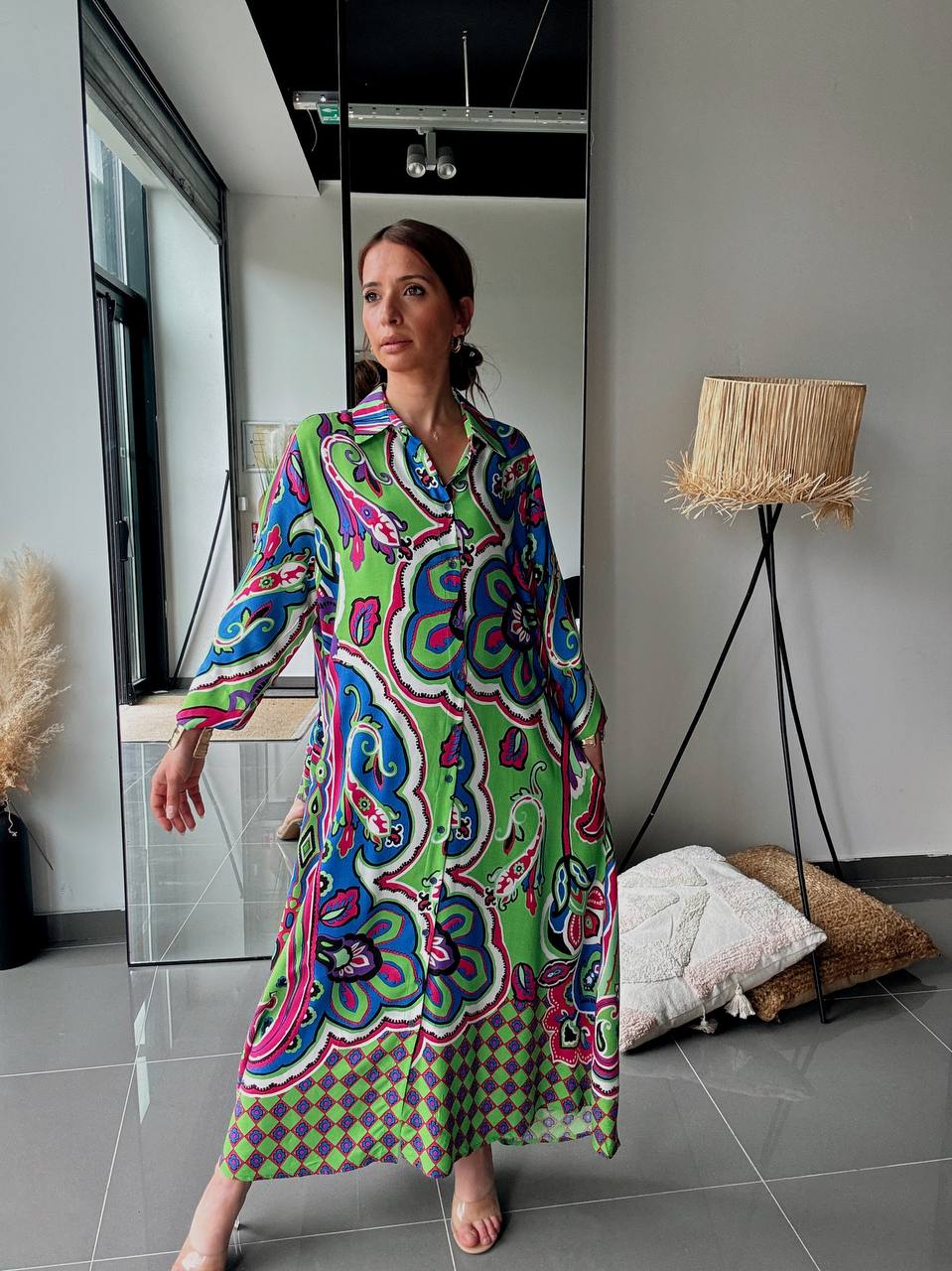 Robe chemise longue imprimée multicolore – Style bohème vibrant - Fenomen Paris