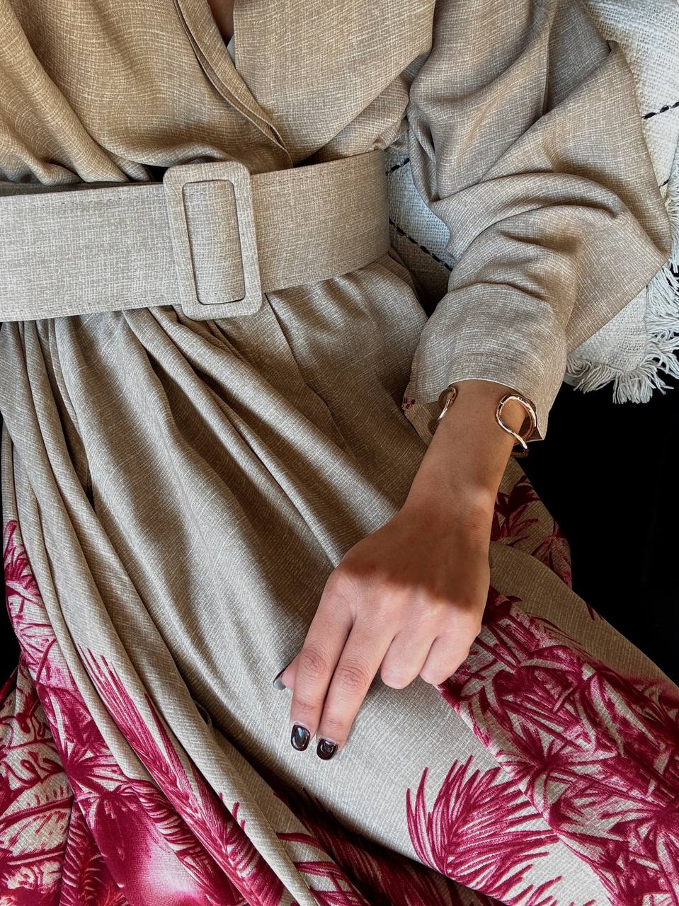 Robe longue beige à imprimé palmier - ATN005-412 - Fenomen Paris