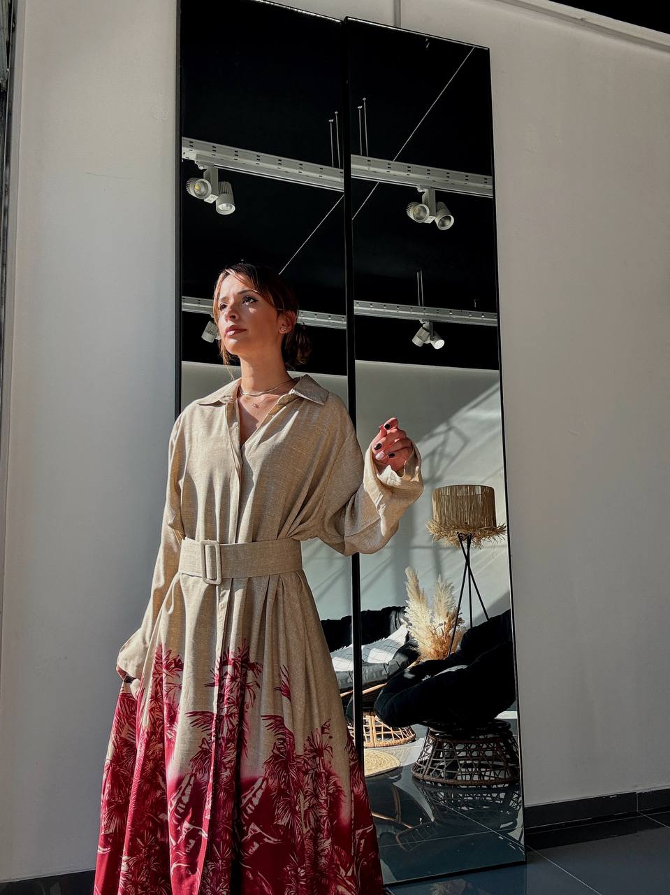 Robe longue beige à imprimé palmier - ATN005-412 - Fenomen Paris