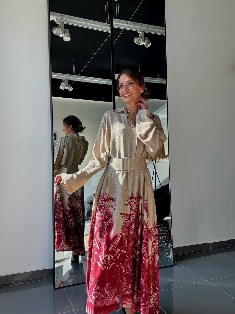 Robe longue beige à imprimé palmier - ATN005-412 - Fenomen Paris