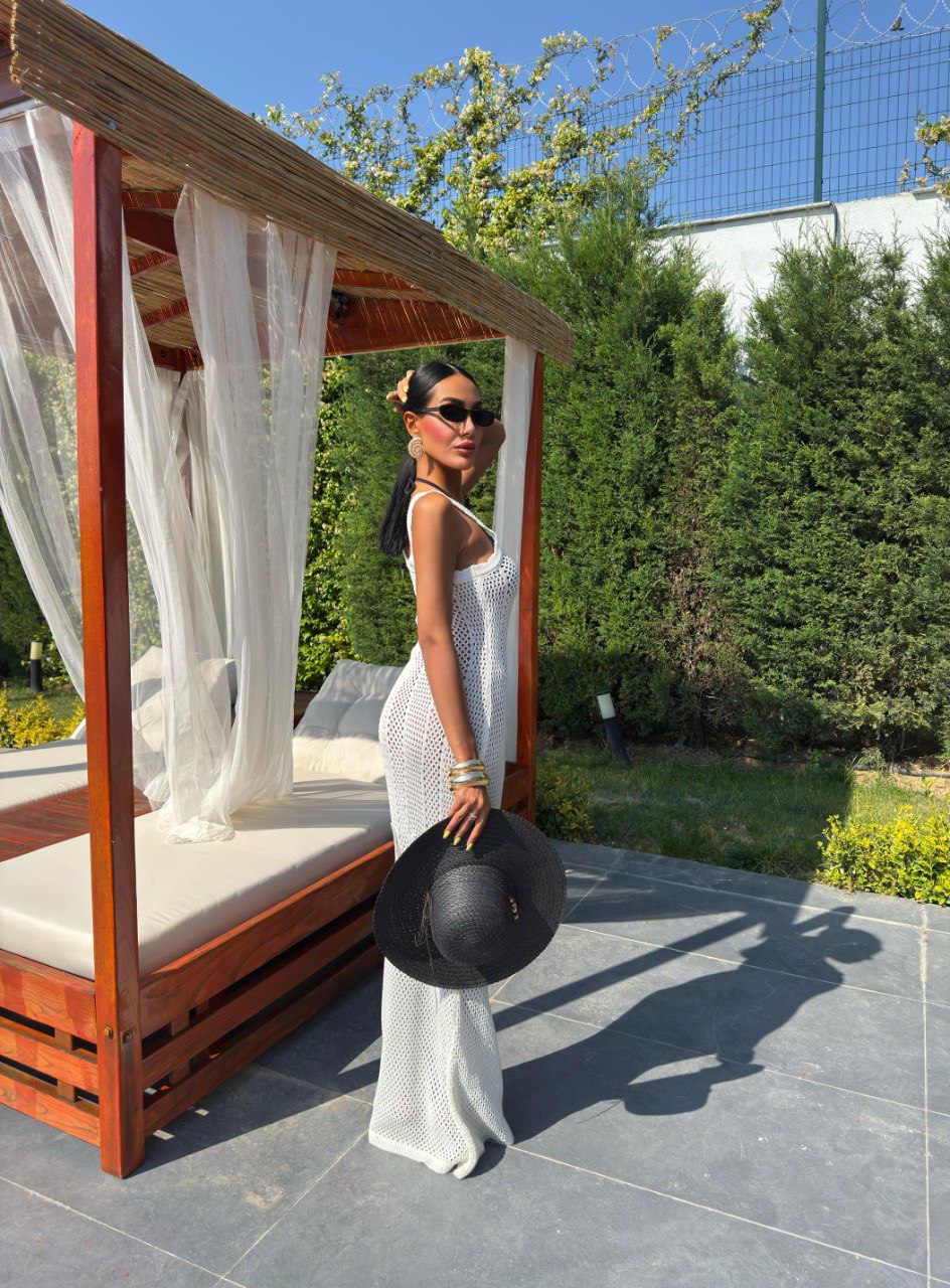 Robe Longue En Maille Crochet Blanche Transparente – Style Riviera Chic