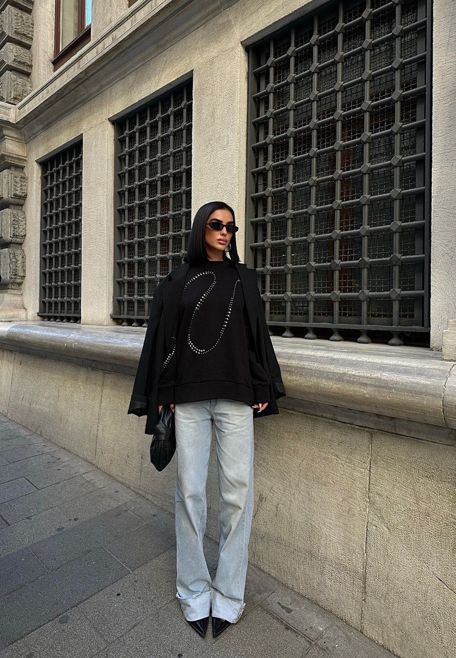 Sweat Oversize Détails Strasses - Fenomen Paris