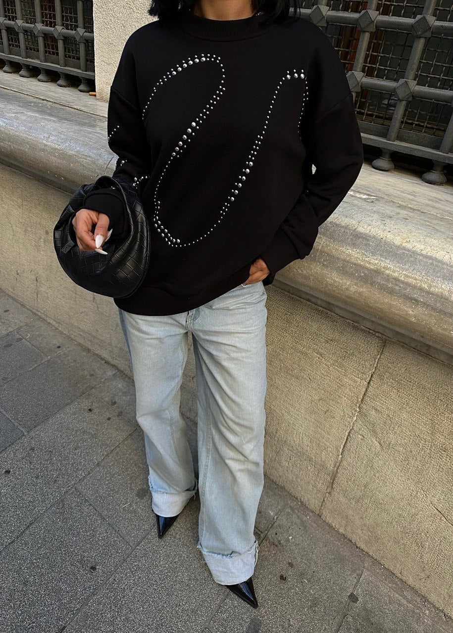 Sweat Oversize Détails Strasses - Fenomen Paris