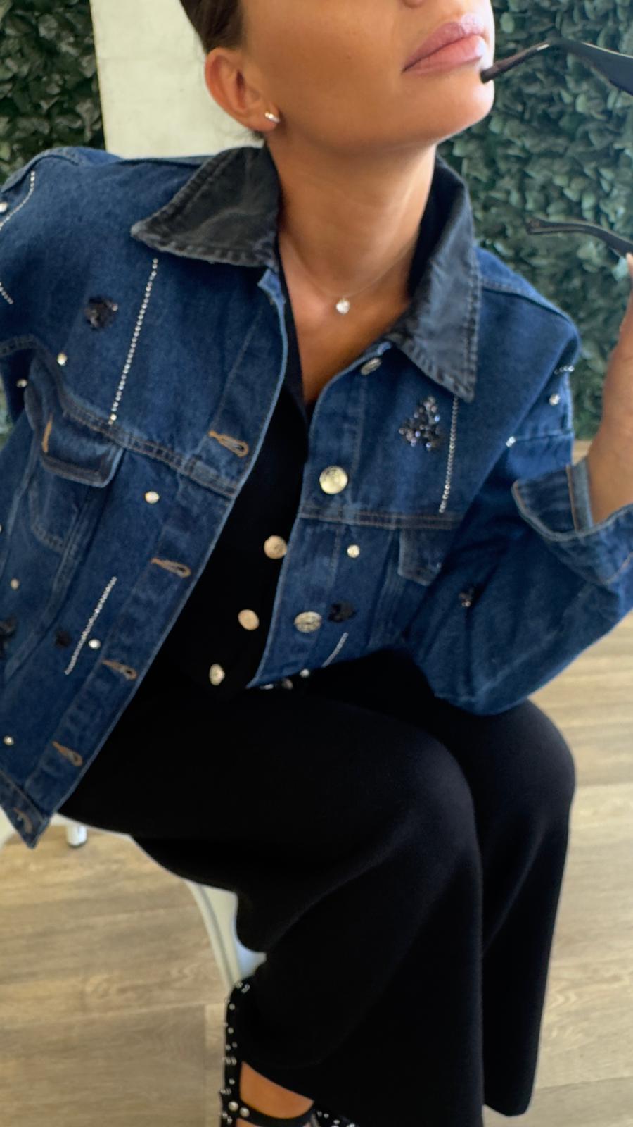 Veste Denim Manches Longues à Sequins Et Strass - Fenomen Paris