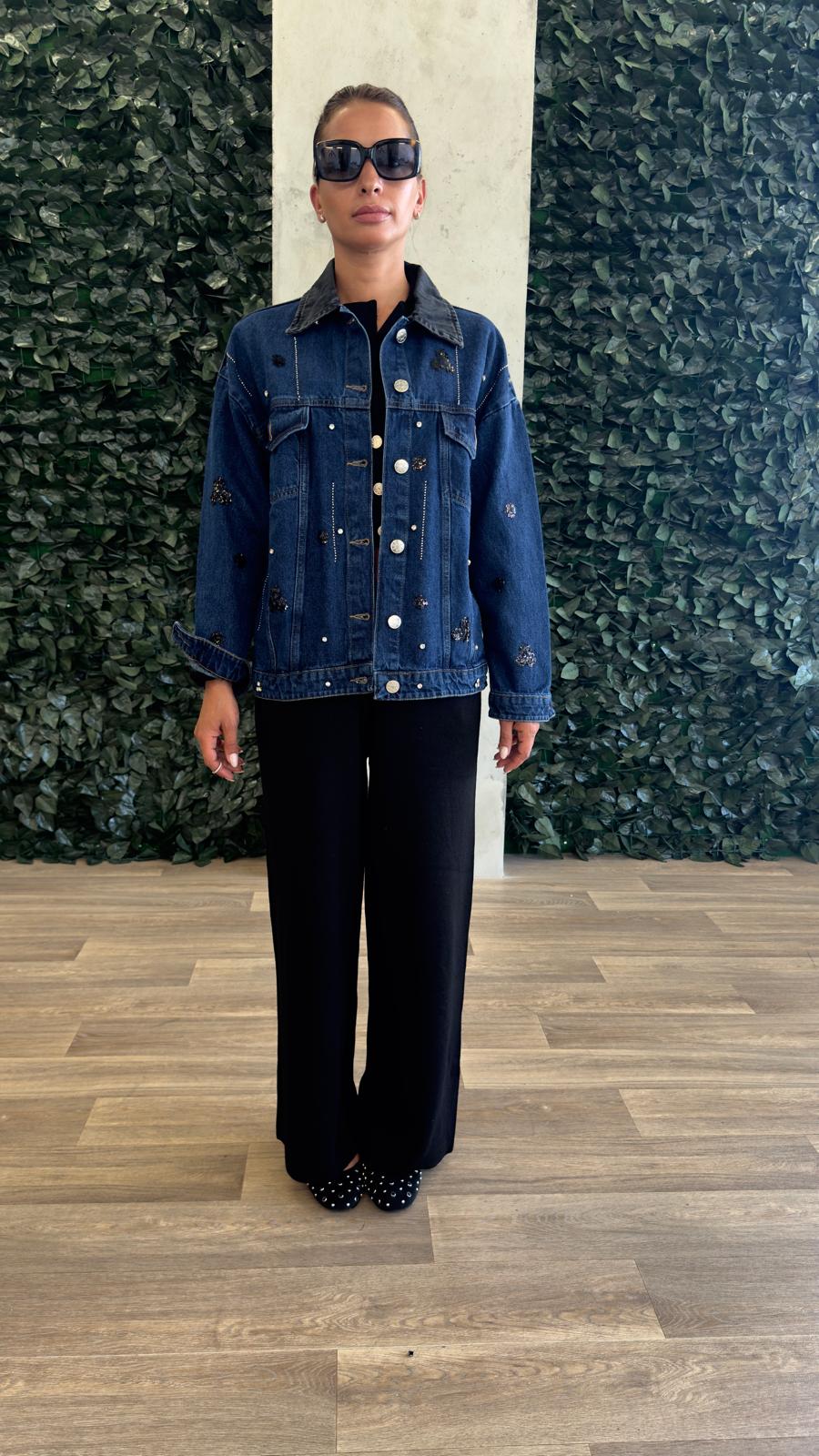 Veste Denim Manches Longues à Sequins Et Strass - Fenomen Paris