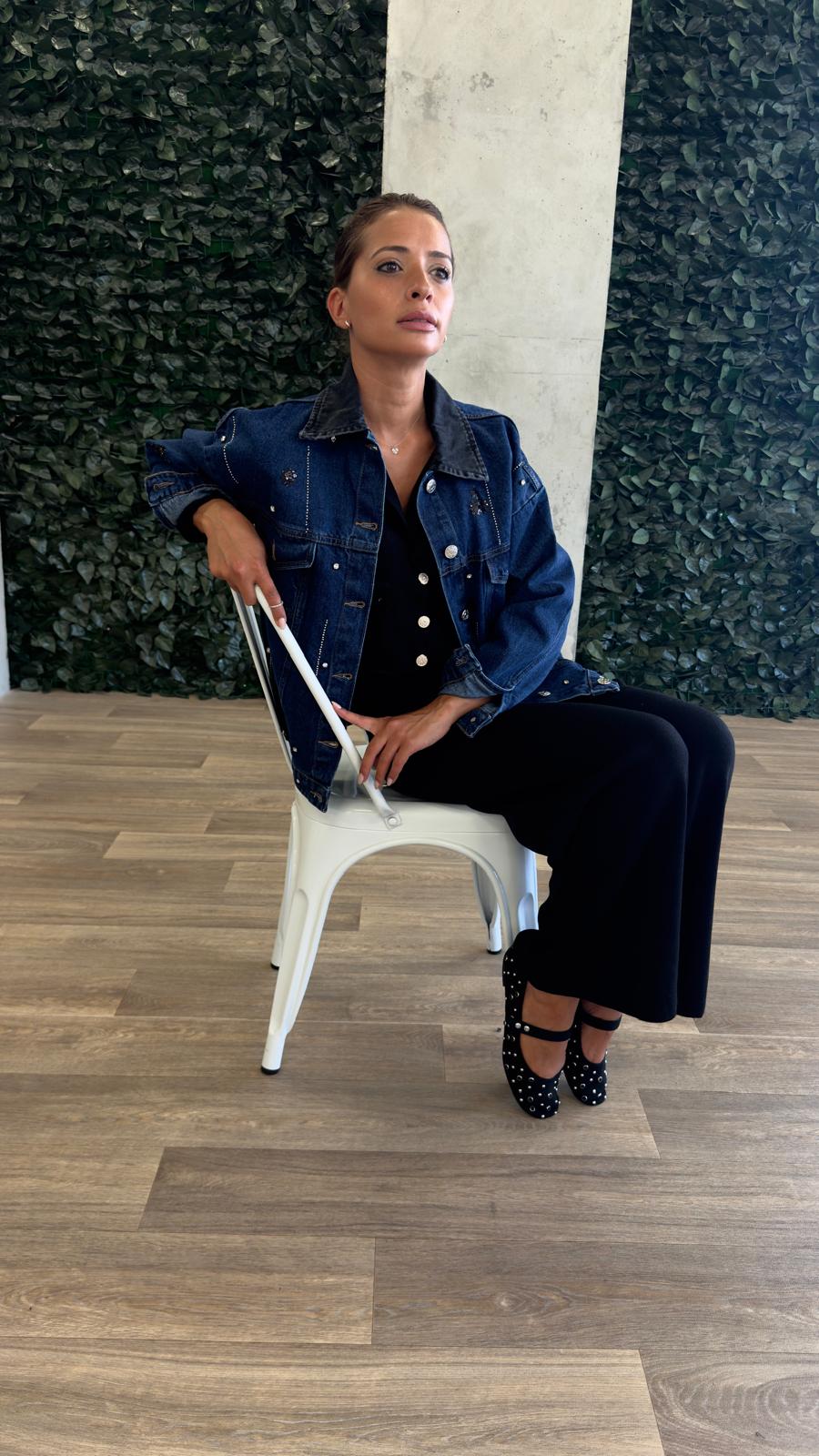 Veste Denim Manches Longues à Sequins Et Strass - Fenomen Paris