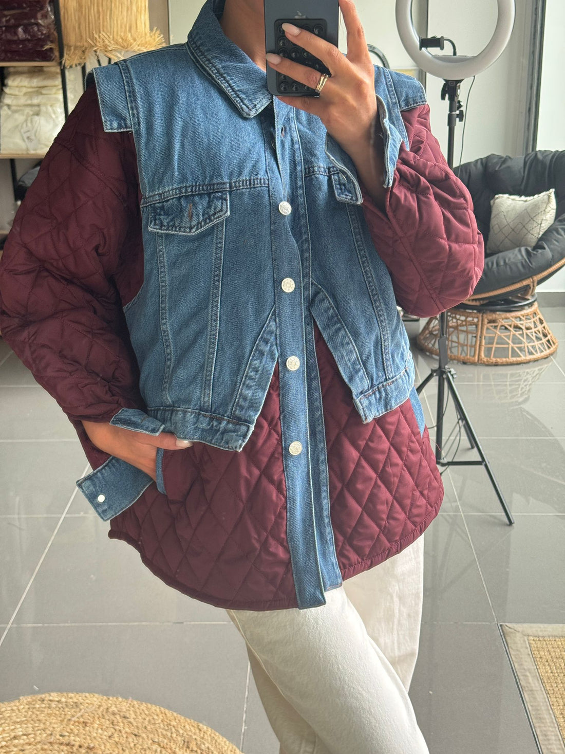 Veste Oversize Bi-matière Matelassée & Denim - Fenomen Paris