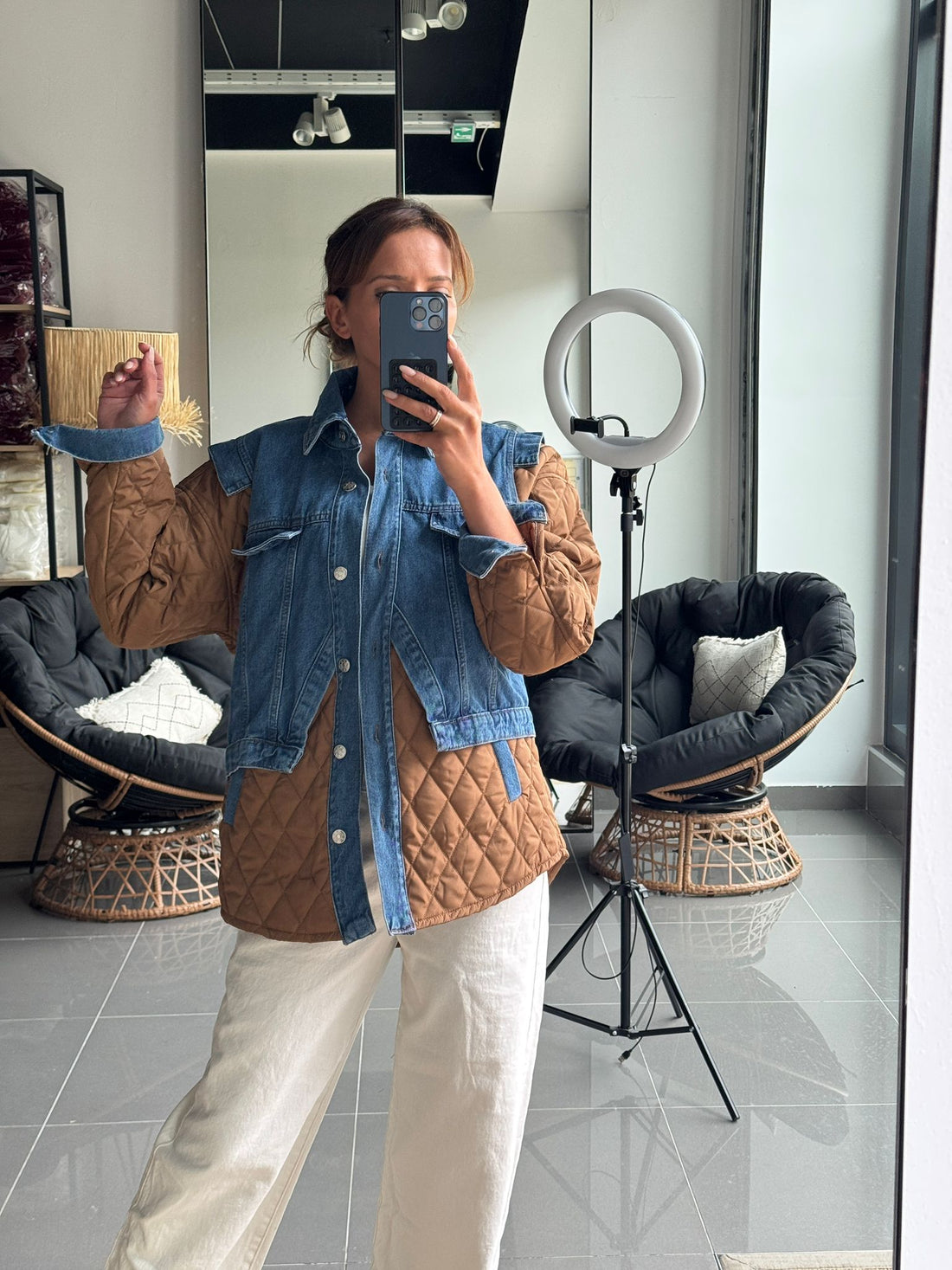 Veste Oversize Bi-matière Matelassée & Denim - Fenomen Paris