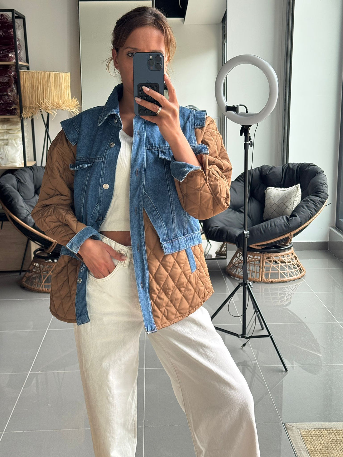 Veste Oversize Bi-matière Matelassée & Denim - Fenomen Paris