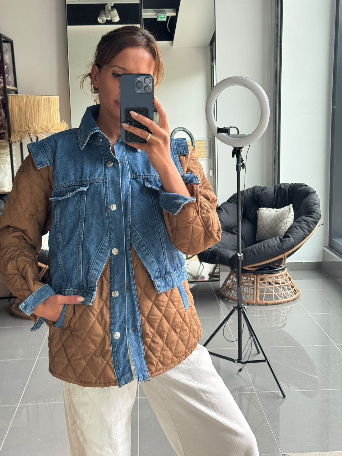Veste Oversize Bi-matière Matelassée & Denim - Fenomen Paris