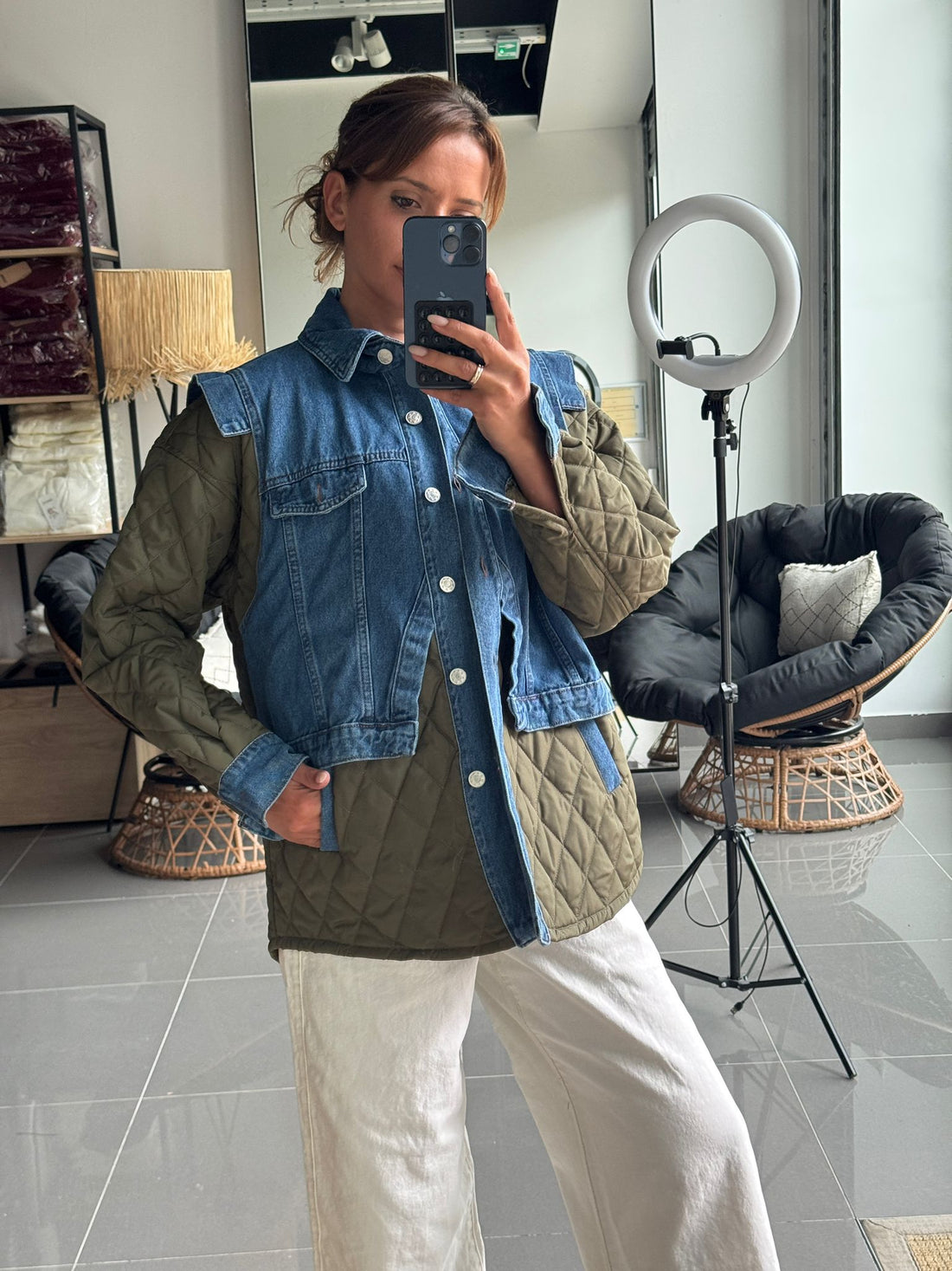 Veste Oversize Bi-matière Matelassée & Denim - Fenomen Paris