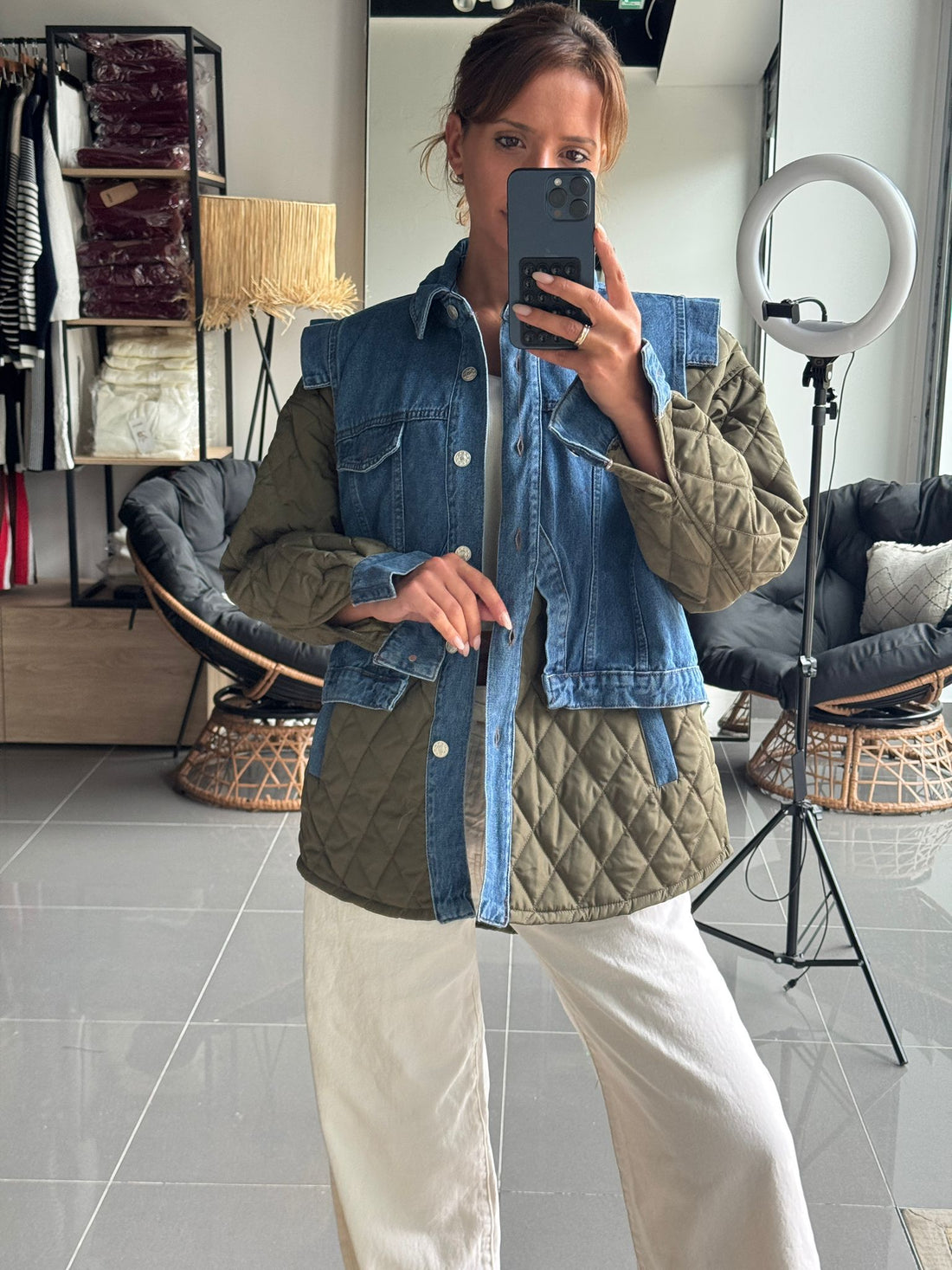 Veste Oversize Bi-matière Matelassée & Denim - Fenomen Paris