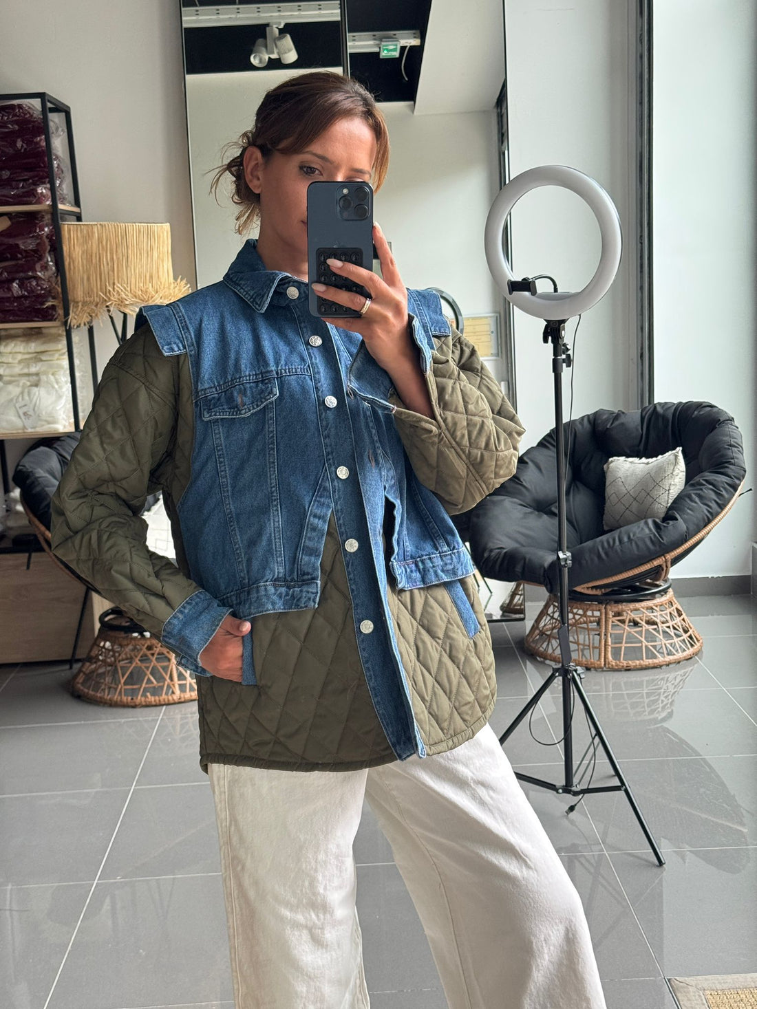 Veste Oversize Bi-matière Matelassée & Denim - Fenomen Paris