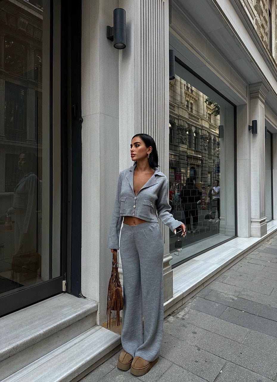 Ensemble En Maille Gilet Court Et Pantalon Assortis - Fenomen Paris