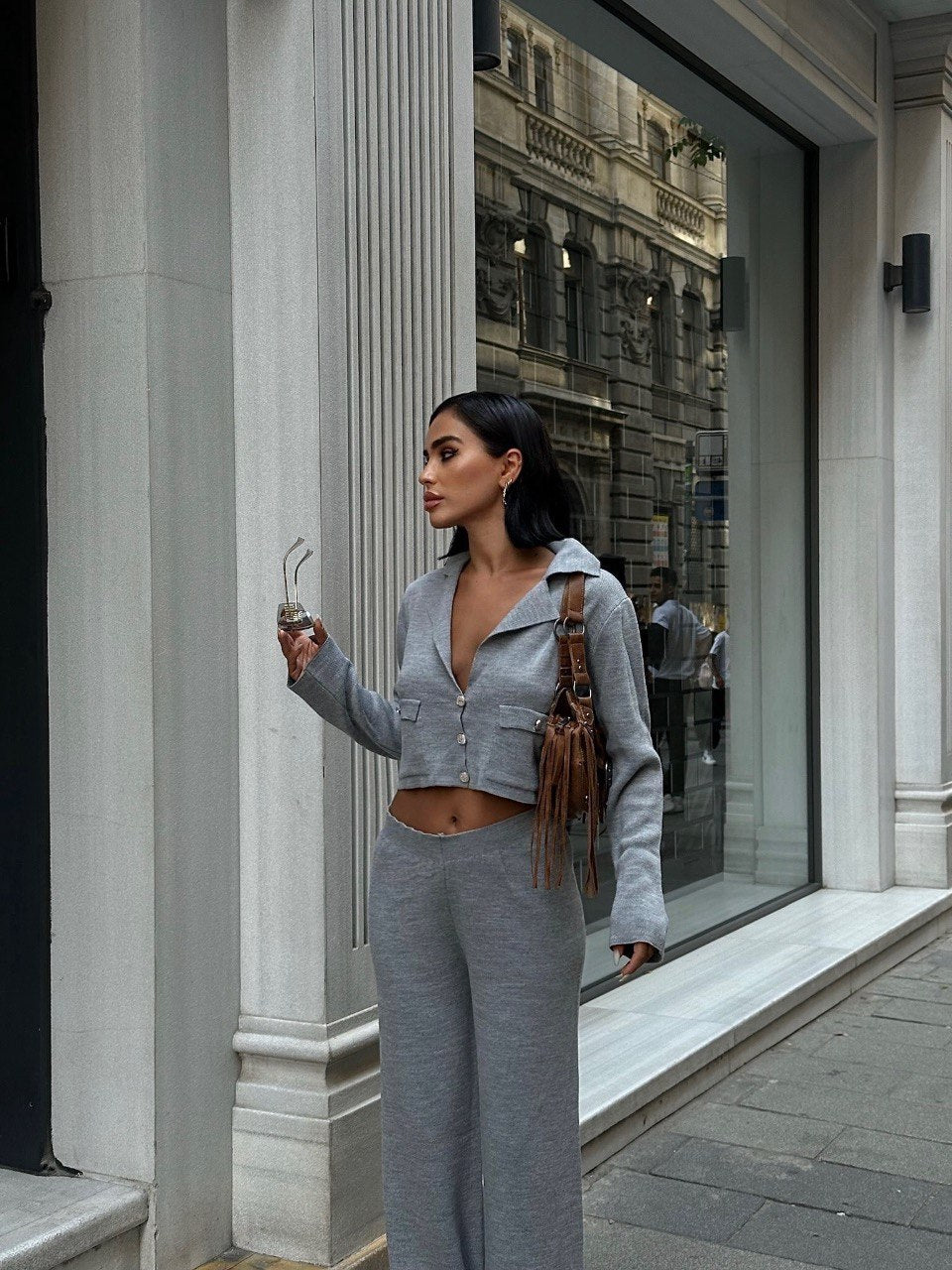 Ensemble En Maille Gilet Court Et Pantalon Assortis - Fenomen Paris