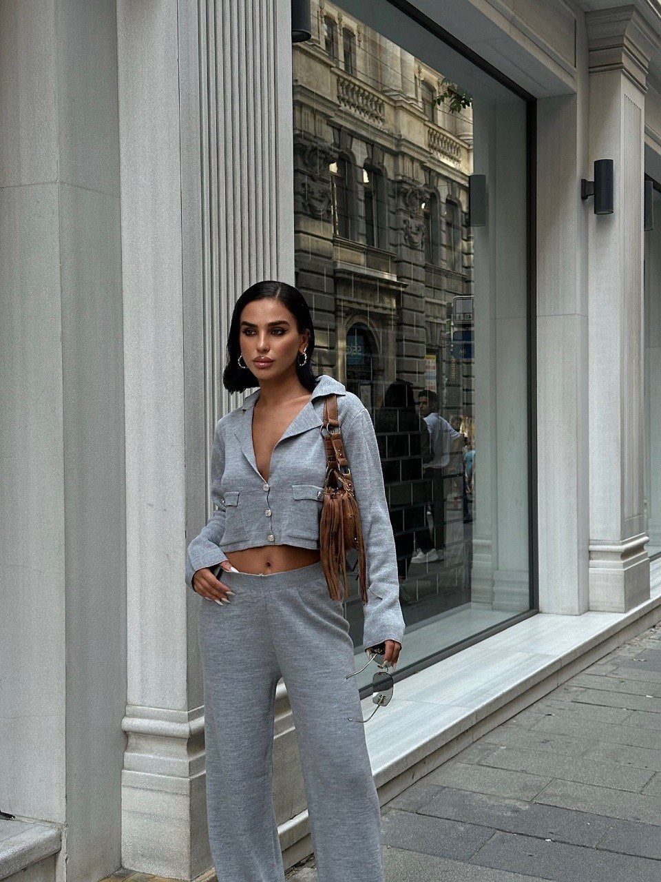 Ensemble En Maille Gilet Court Et Pantalon Assortis - Fenomen Paris