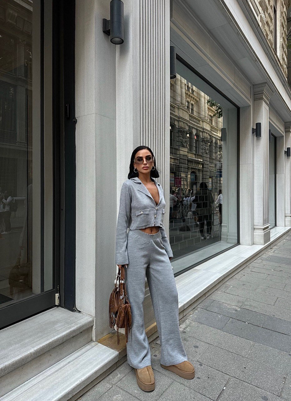 Ensemble En Maille Gilet Court Et Pantalon Assortis - Fenomen Paris