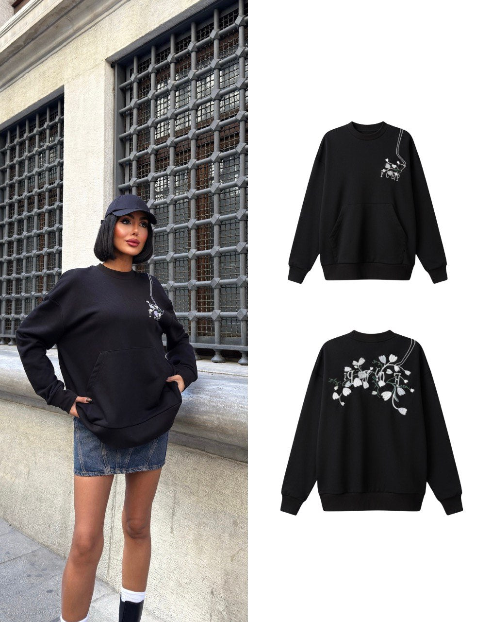Sweat Oversize à Motif Brodé Avec Poche Kangourou - Fenomen Paris