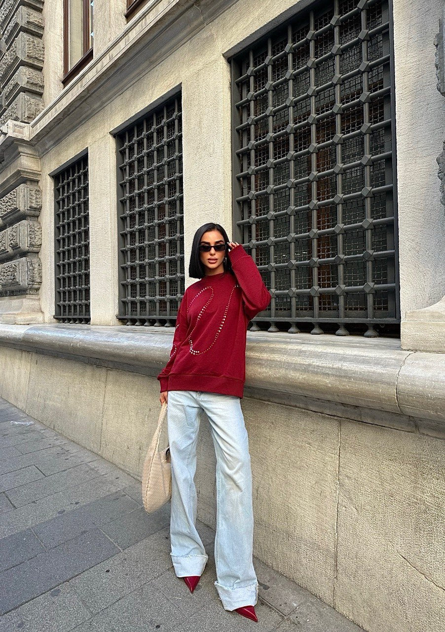 Sweat Oversize Détails Strasses - Fenomen Paris