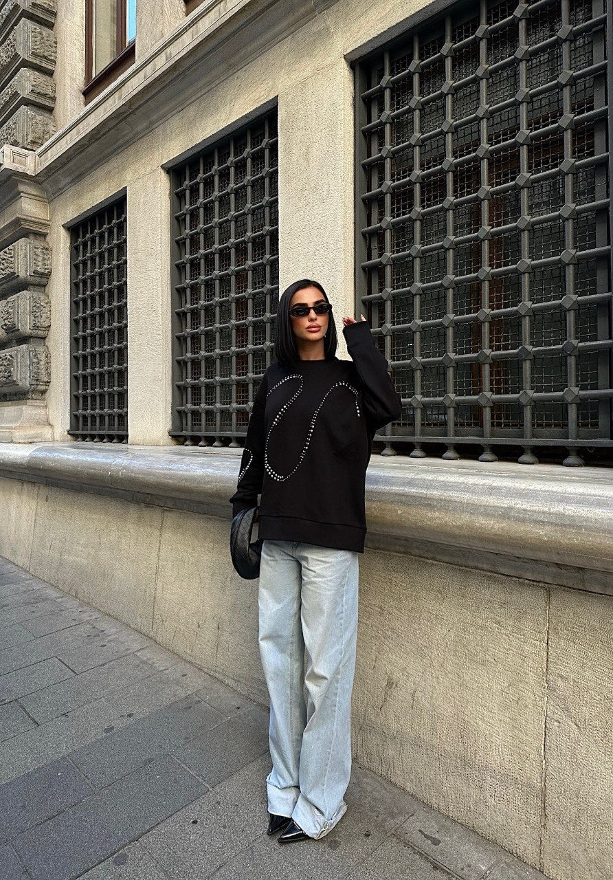 Sweat Oversize Détails Strasses - Fenomen Paris