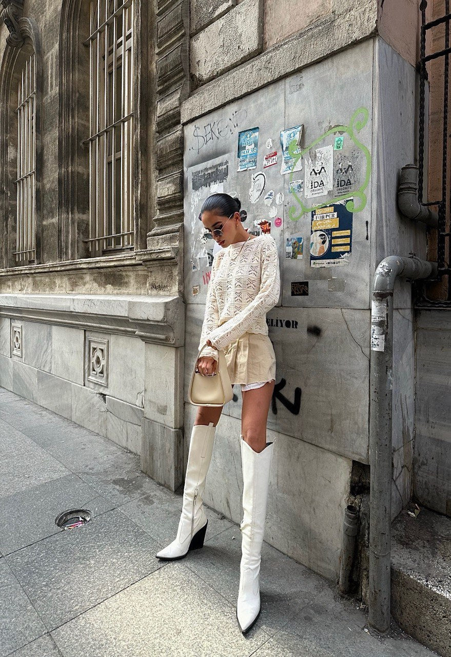 Pull En Maille Ajourée Manches Longues - Fenomen Paris