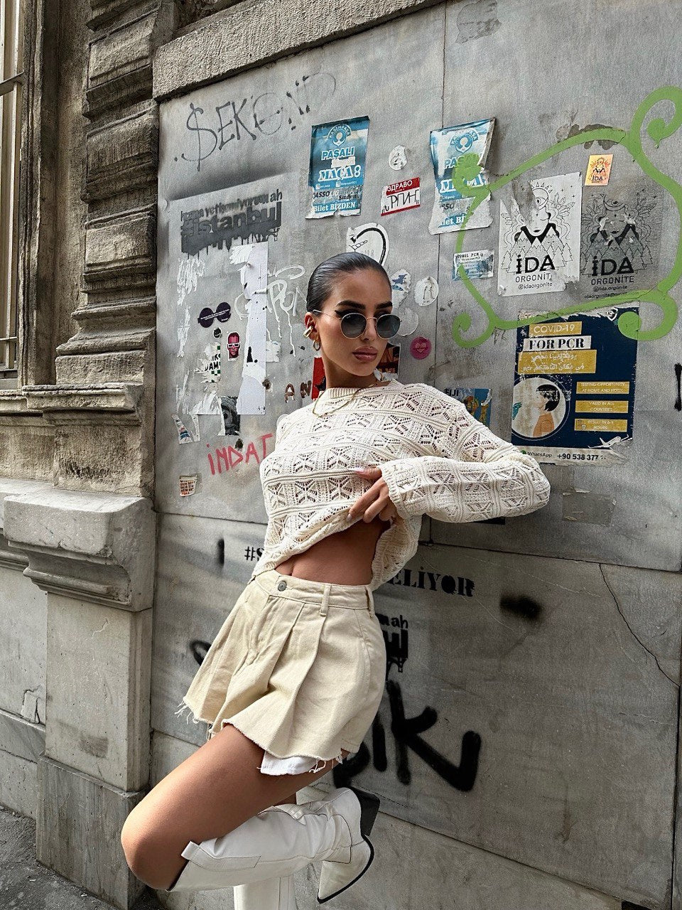 Pull En Maille Ajourée Manches Longues - Fenomen Paris