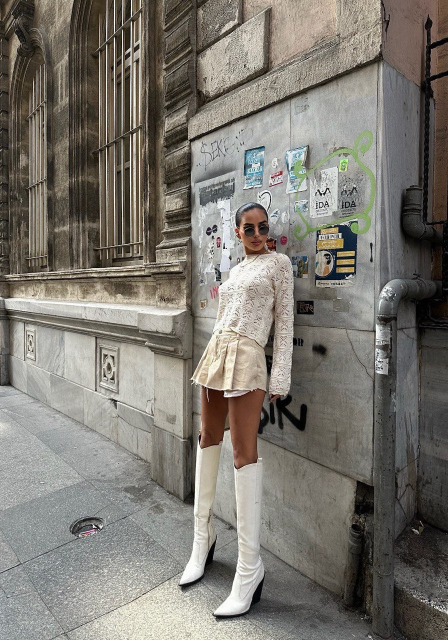 Pull En Maille Ajourée Manches Longues - Fenomen Paris