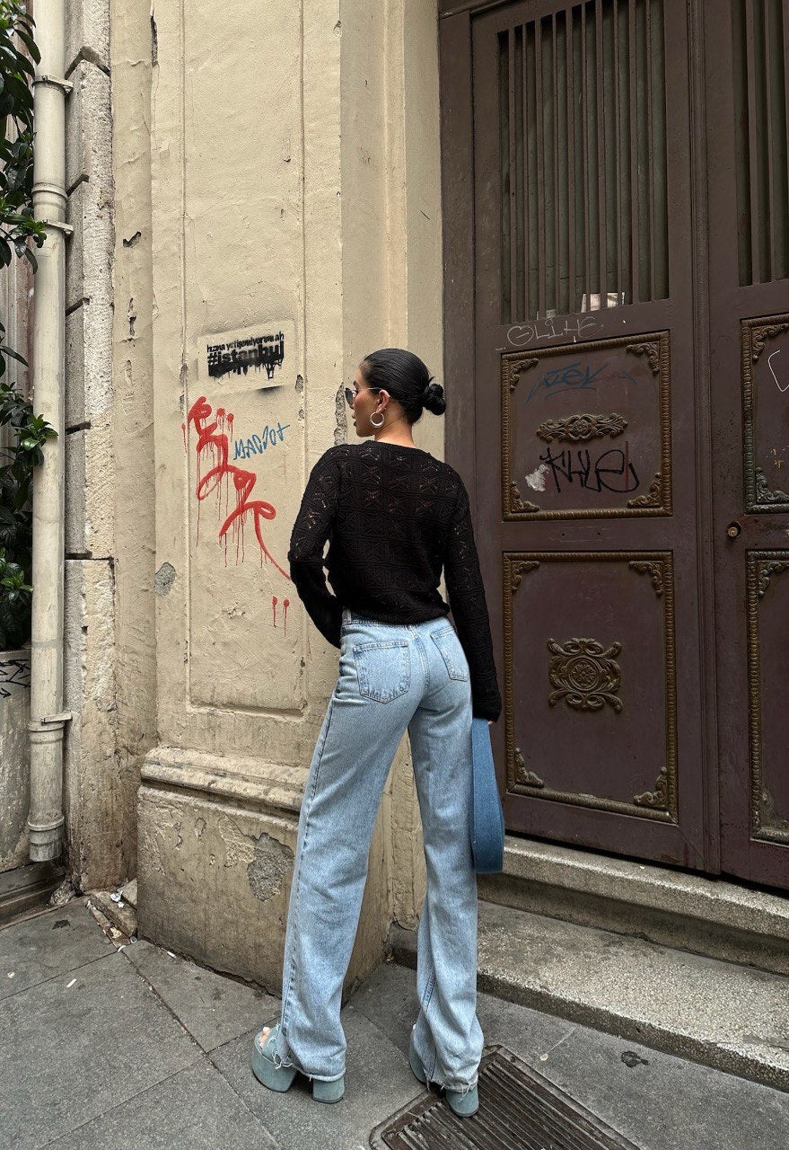 Pull En Maille Ajourée Manches Longues - Fenomen Paris