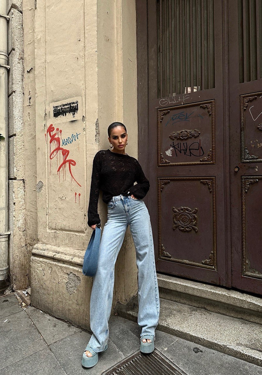 Pull En Maille Ajourée Manches Longues - Fenomen Paris