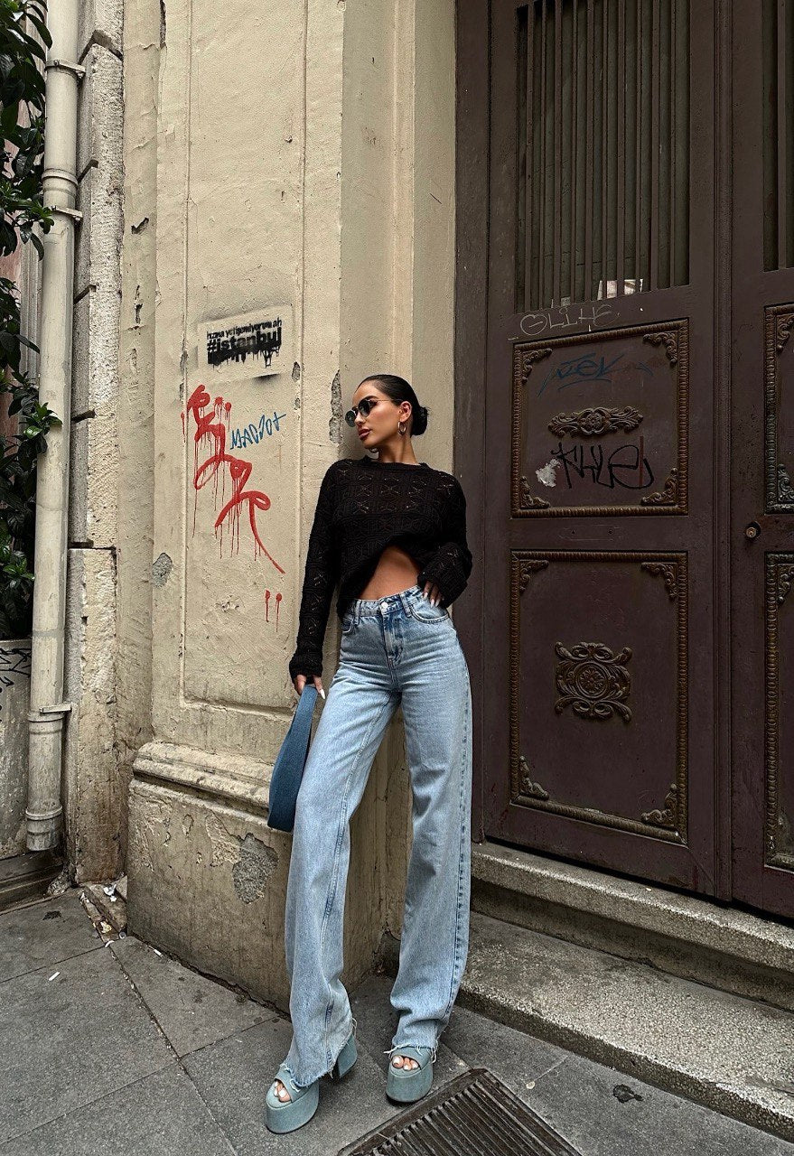 Pull En Maille Ajourée Manches Longues - Fenomen Paris