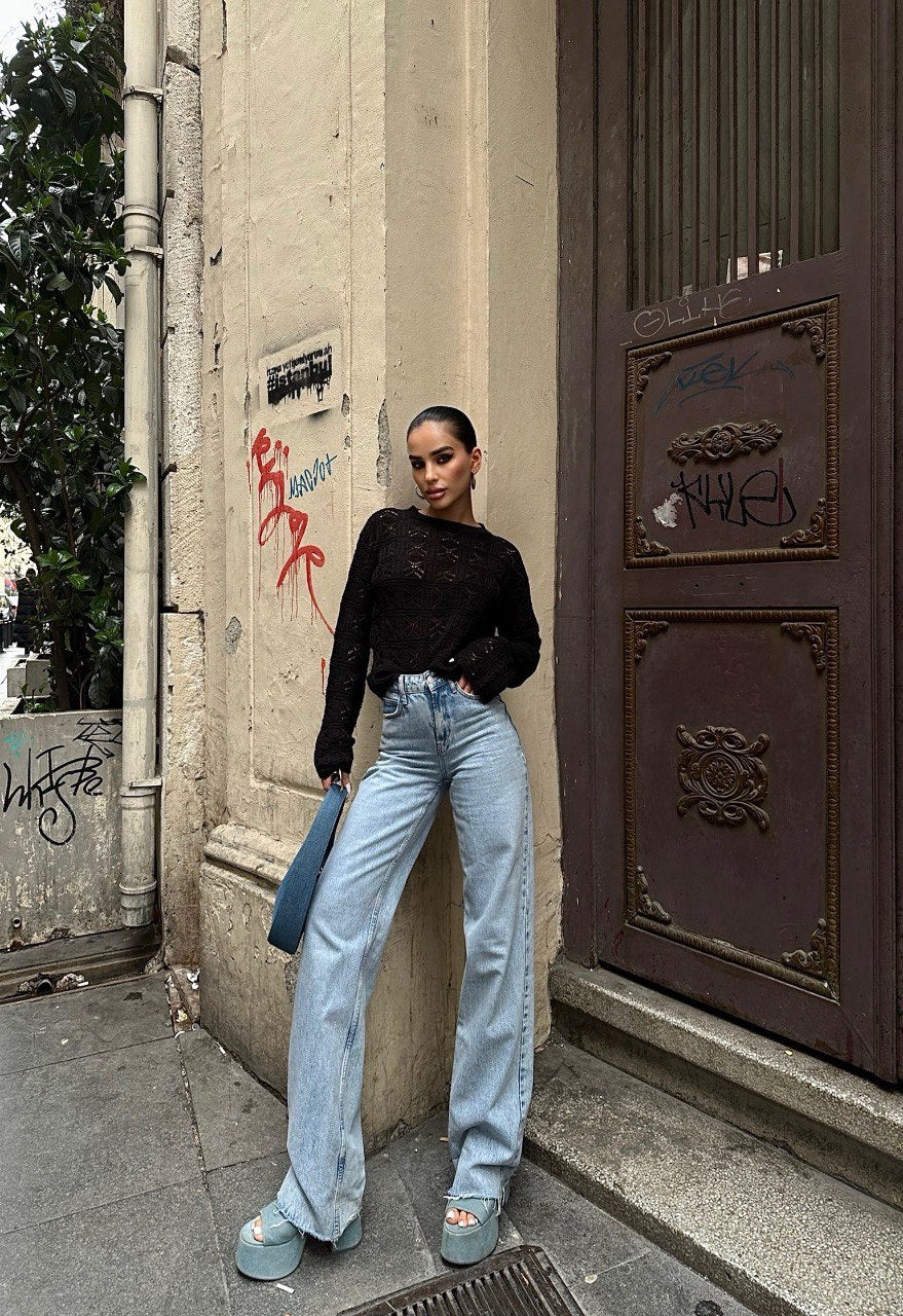 Pull En Maille Ajourée Manches Longues - Fenomen Paris