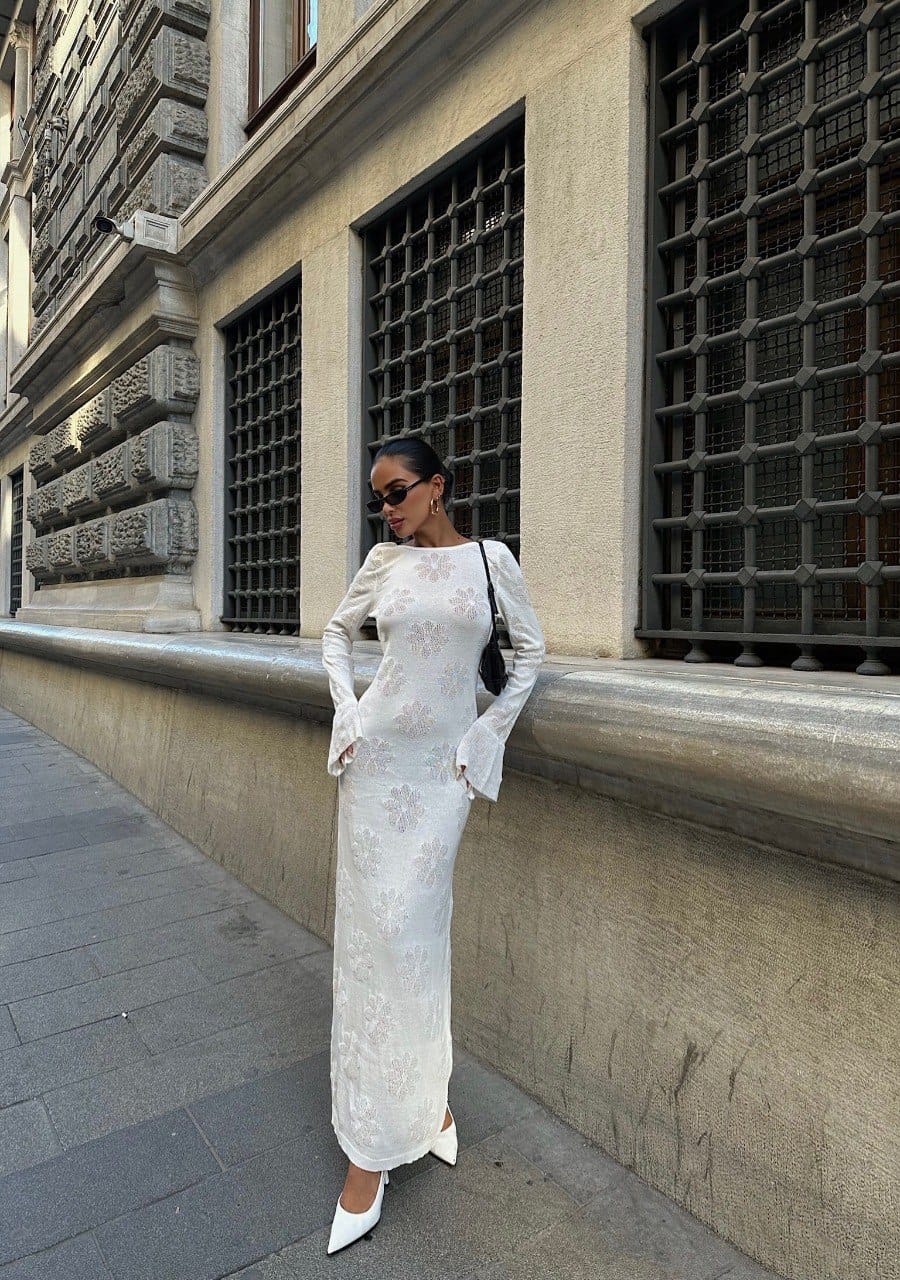 Robe Longue En Maille A Dos Décolleté - Fenomen Paris