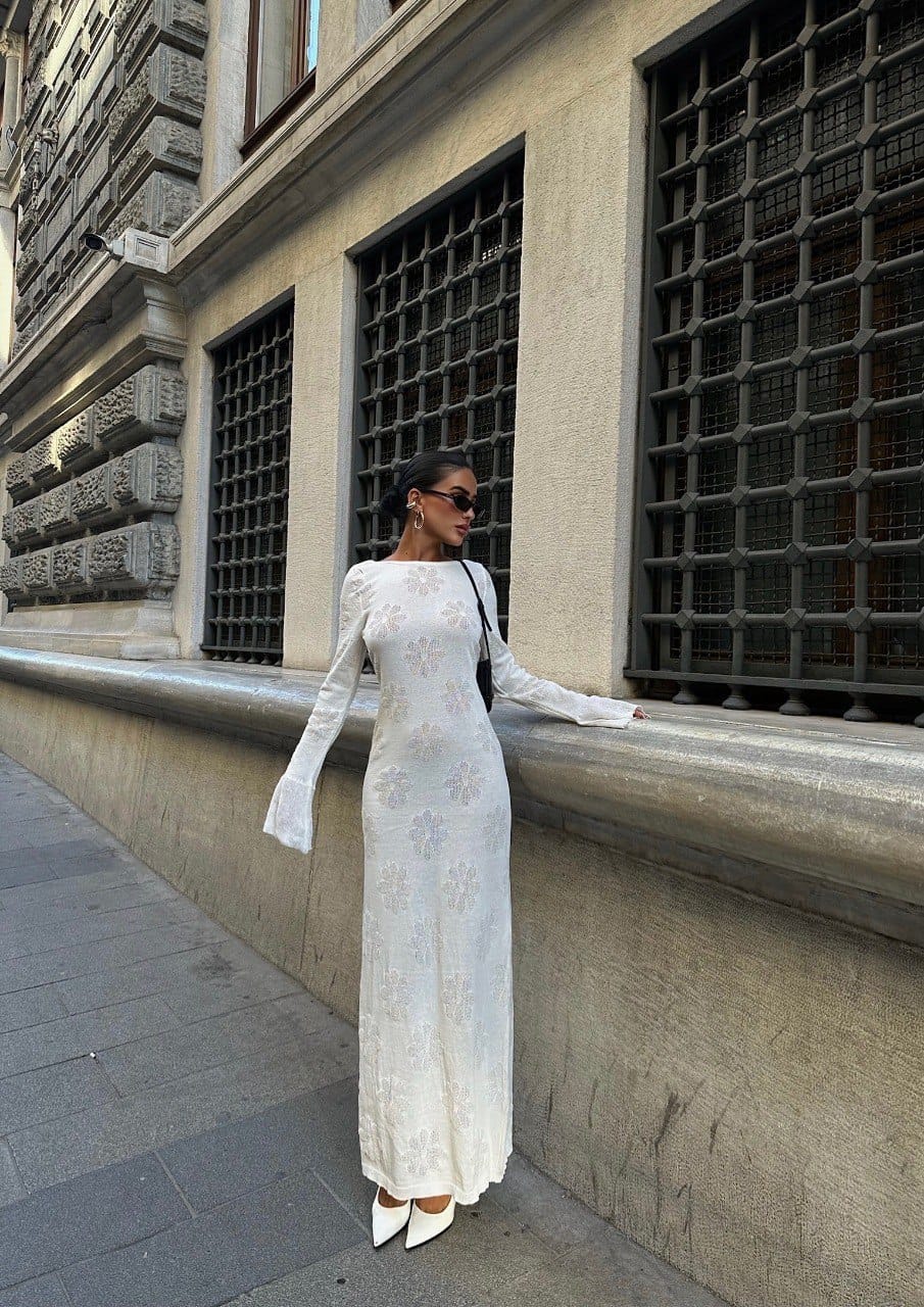 Robe Longue En Maille A Dos Décolleté - Fenomen Paris