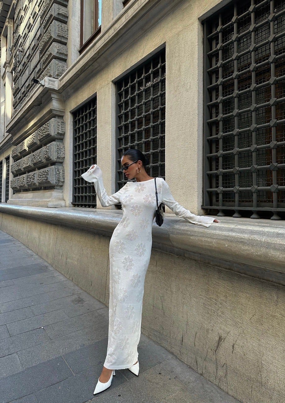 Robe Longue En Maille A Dos Décolleté - Fenomen Paris
