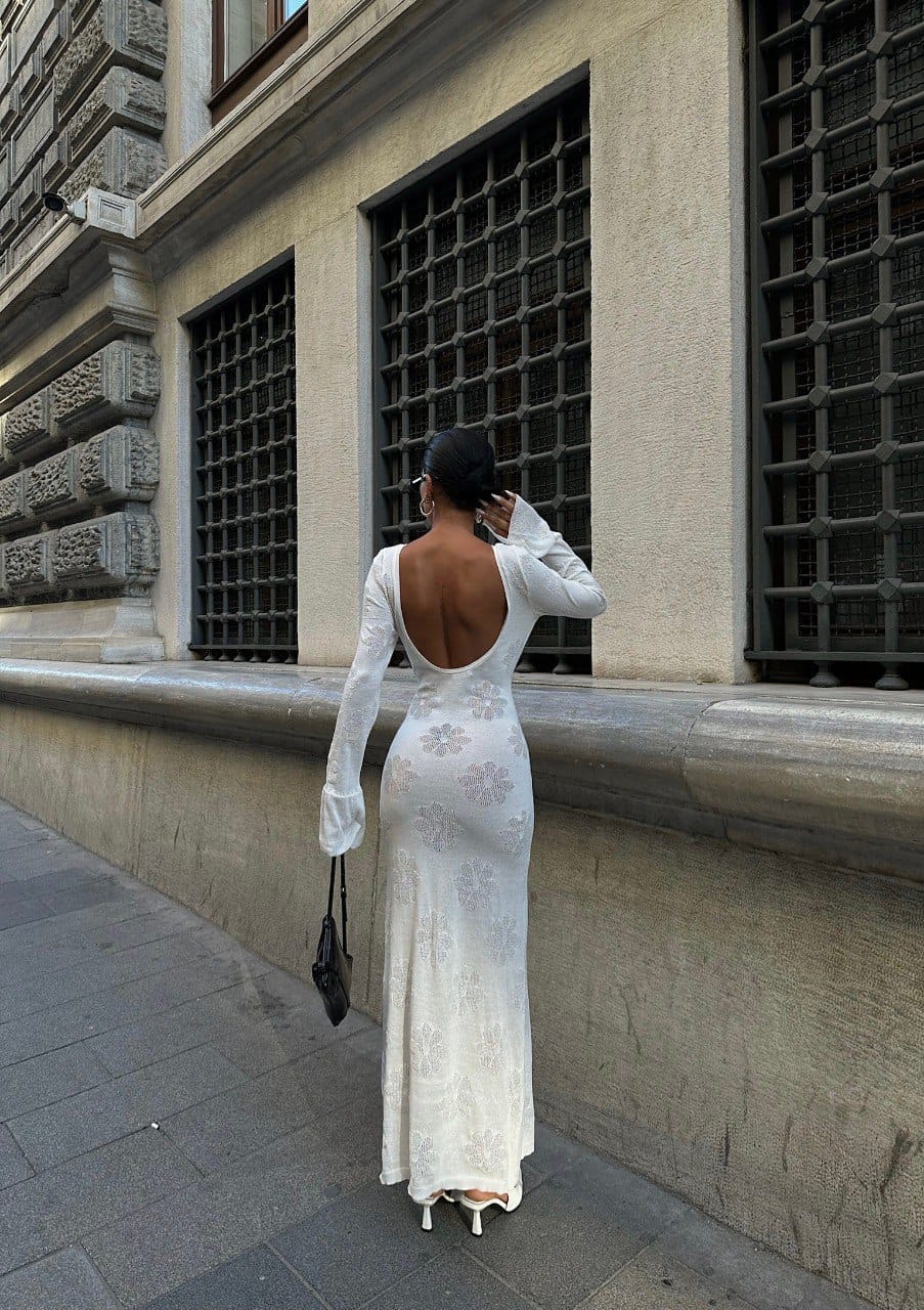 Robe Longue En Maille A Dos Décolleté - Fenomen Paris