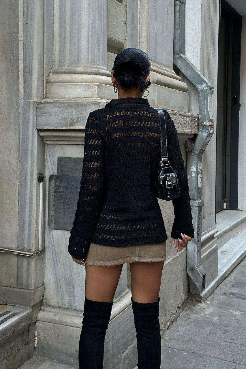 Gilet En Maille Ajourée à Manches Longues - Fenomen Paris