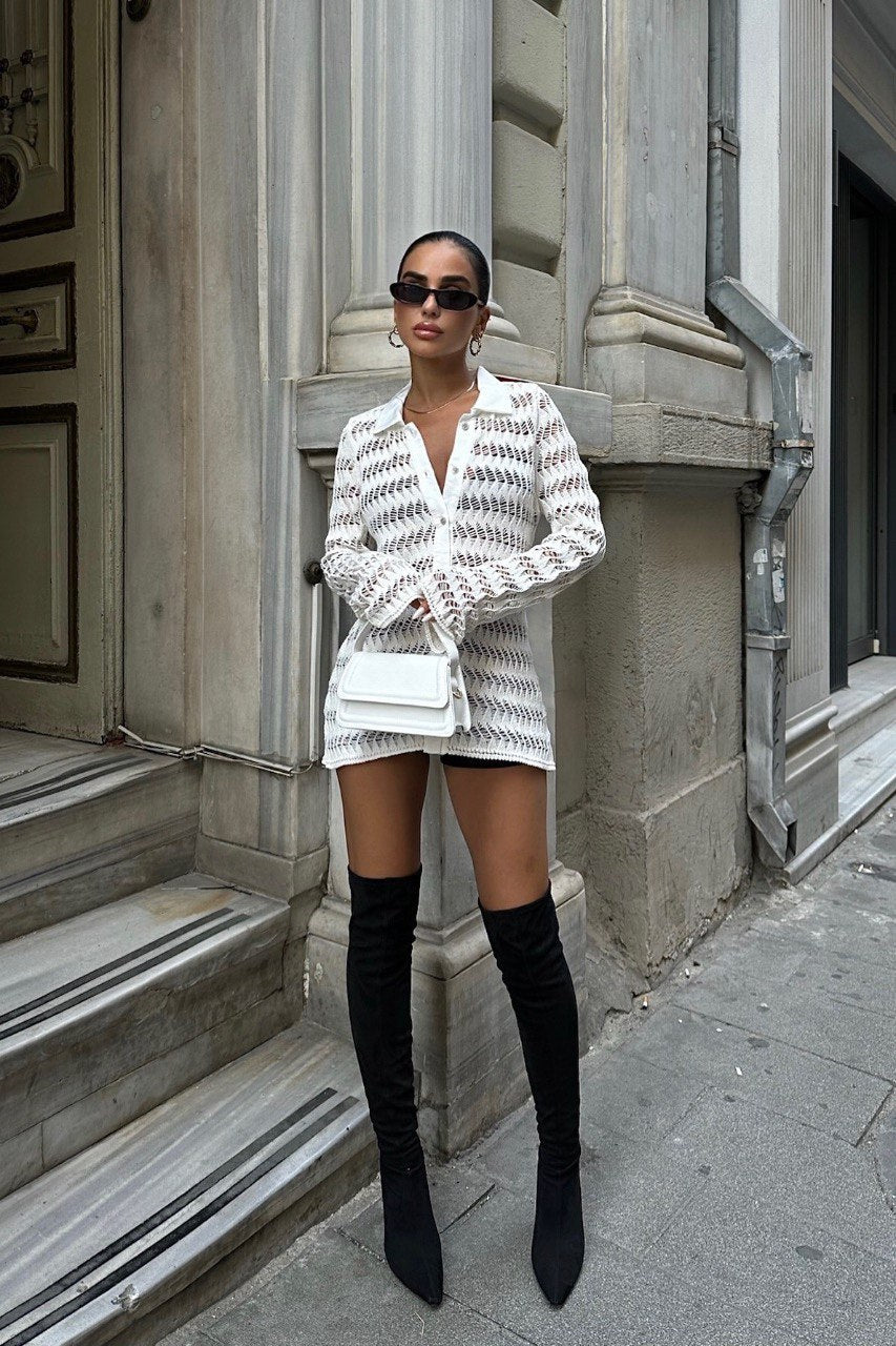 Gilet En Maille Ajourée à Manches Longues - Fenomen Paris