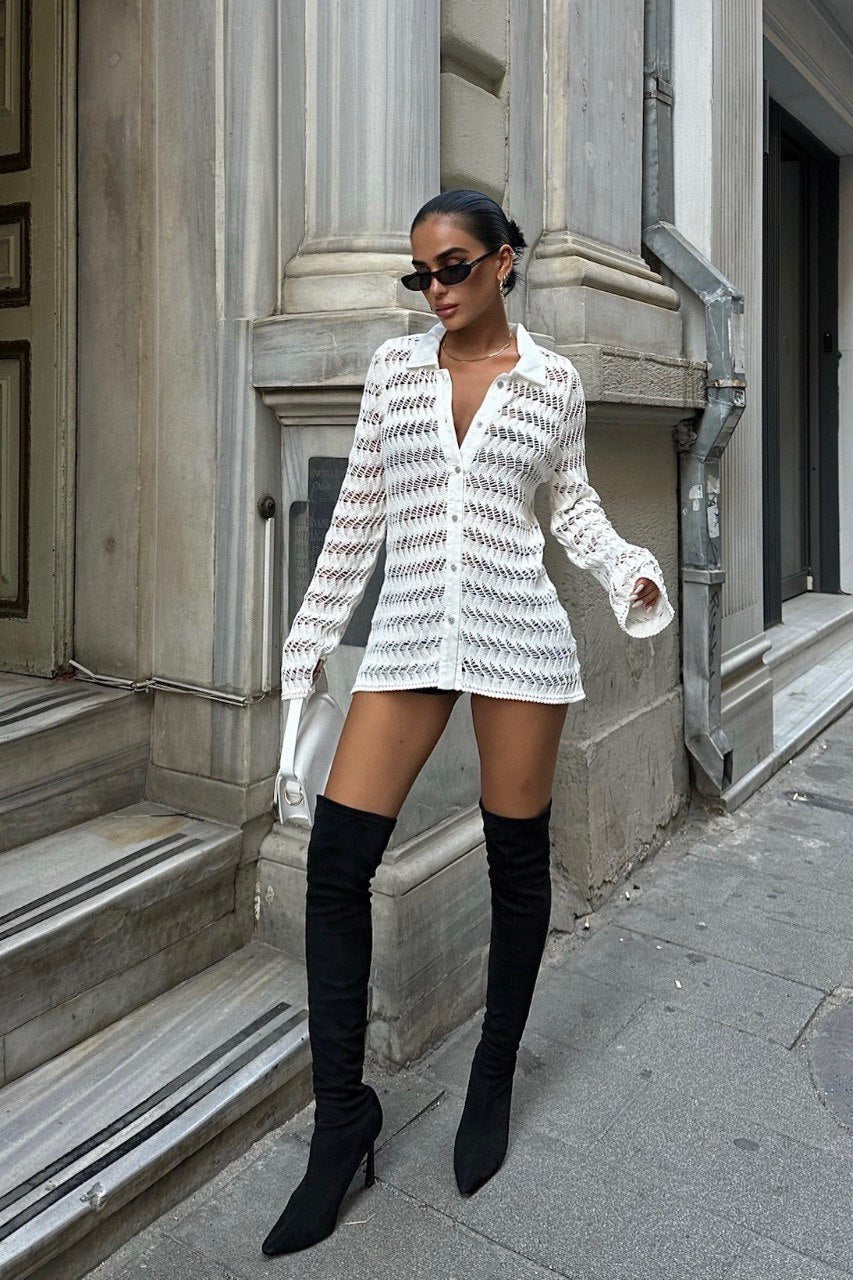 Gilet En Maille Ajourée à Manches Longues - Fenomen Paris