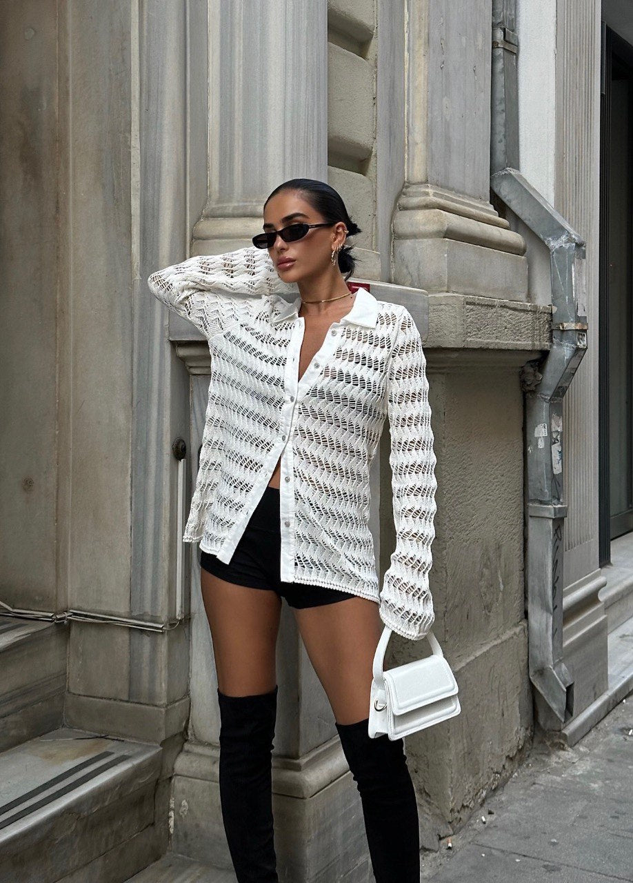 Gilet En Maille Ajourée à Manches Longues - Fenomen Paris