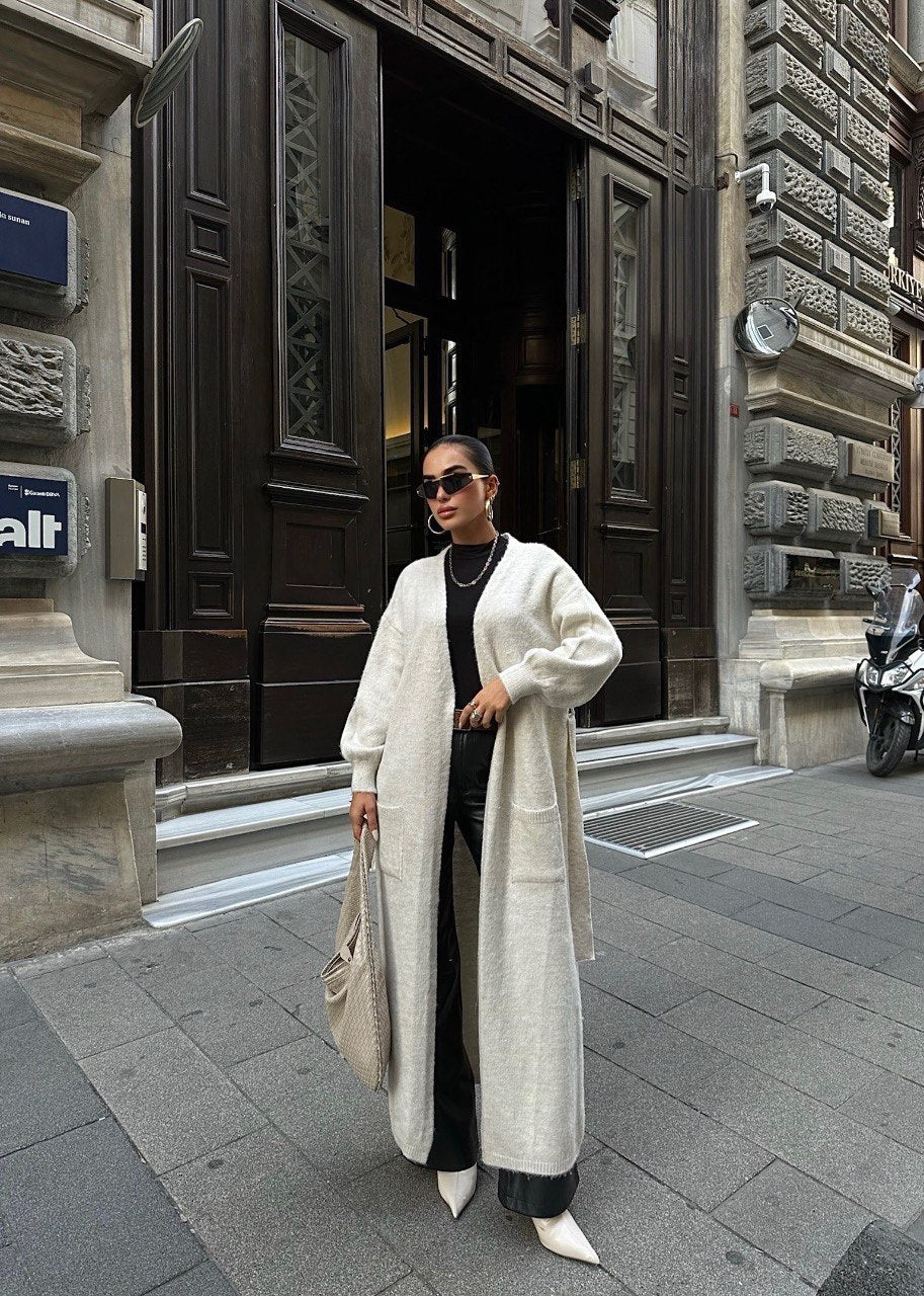 Long Gilet En Maille Avec Poches Et Ceinture - Fenomen Paris