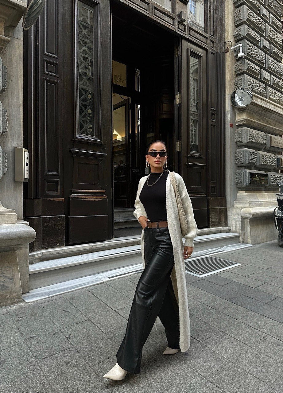 Long Gilet En Maille Avec Poches Et Ceinture - Fenomen Paris