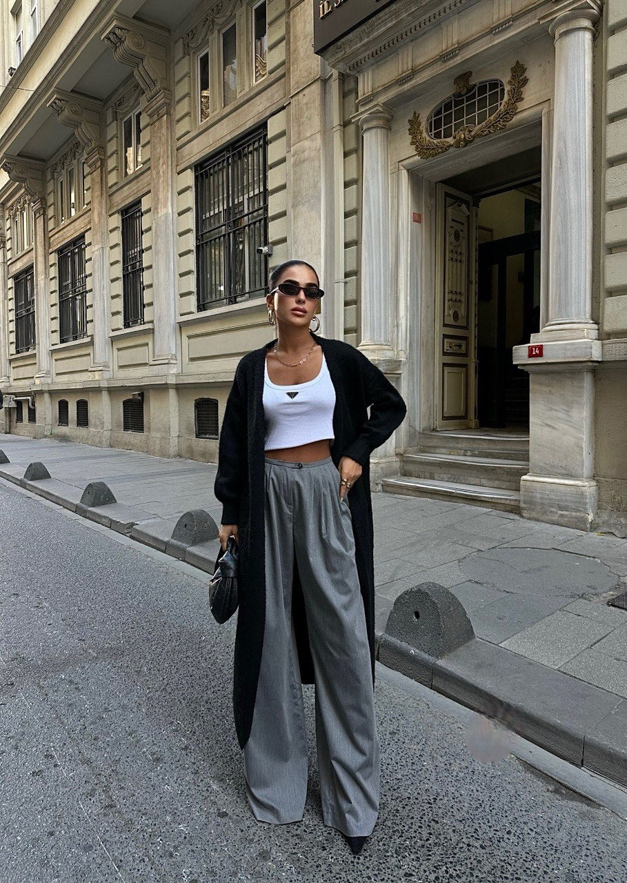 Long Gilet En Maille Avec Poches Et Ceinture - Fenomen Paris