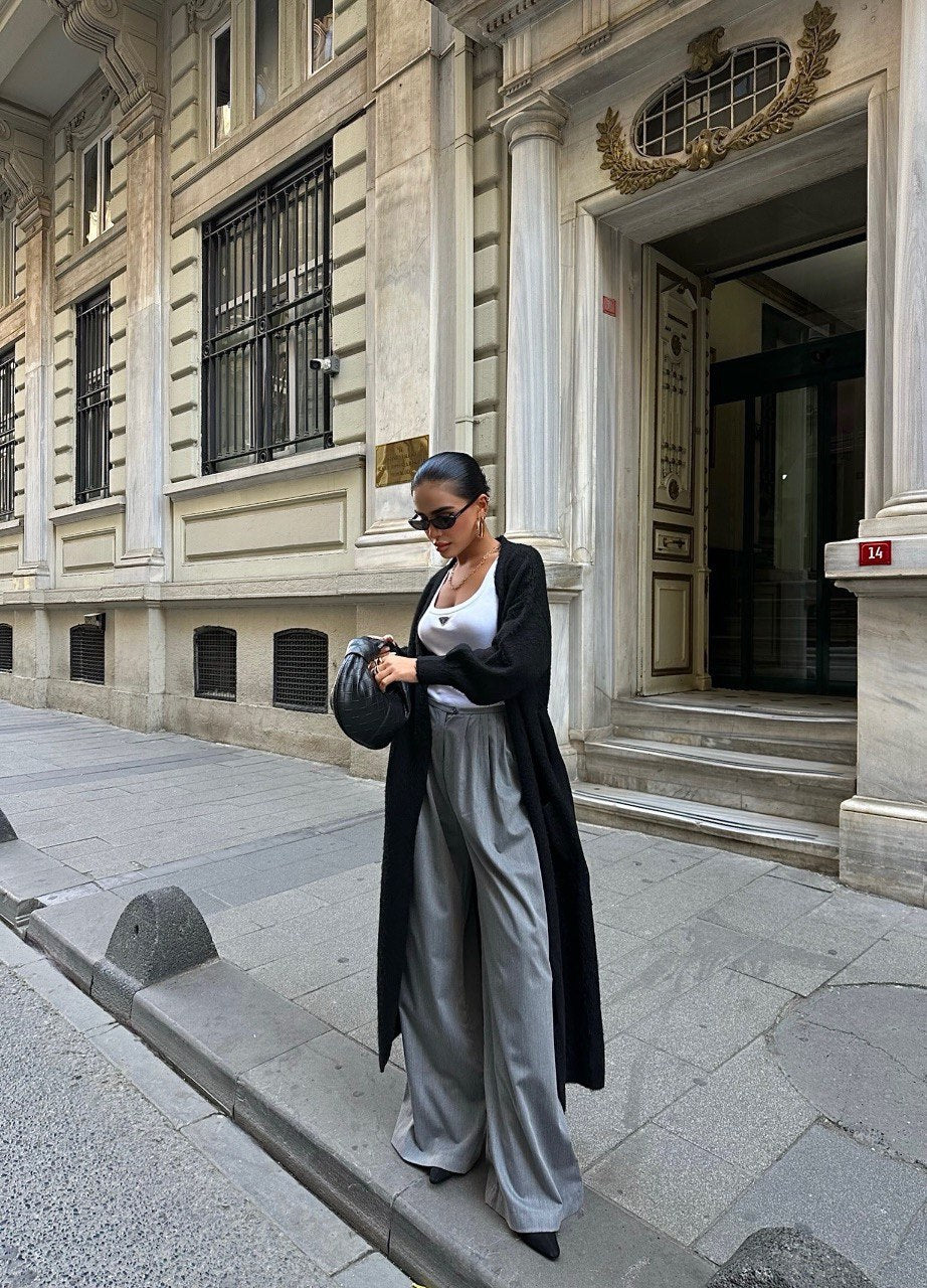 Long Gilet En Maille Avec Poches Et Ceinture - Fenomen Paris