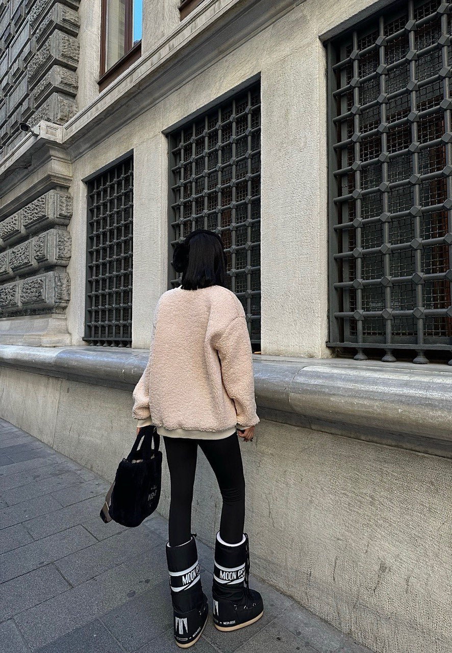 Sweat Oversize - Col Rond - bi-matière - Denim et Bouclette - Fenomen Paris