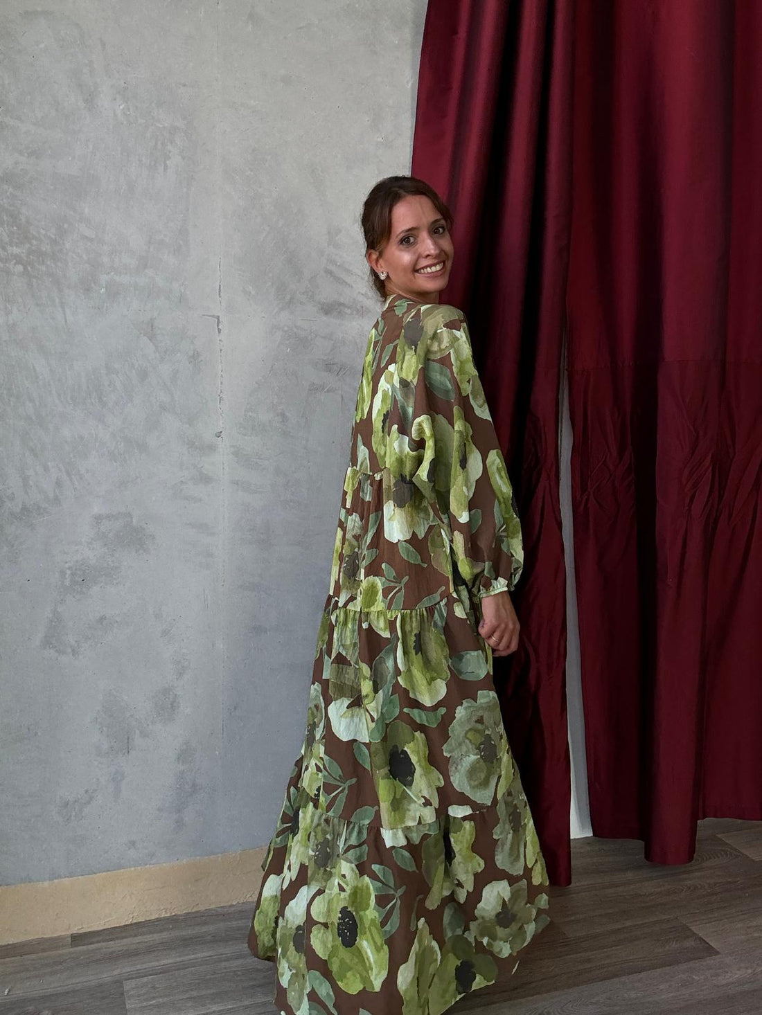 Robe Longue Ample Imprimé Floral - Manches Longues - Avec Viscose